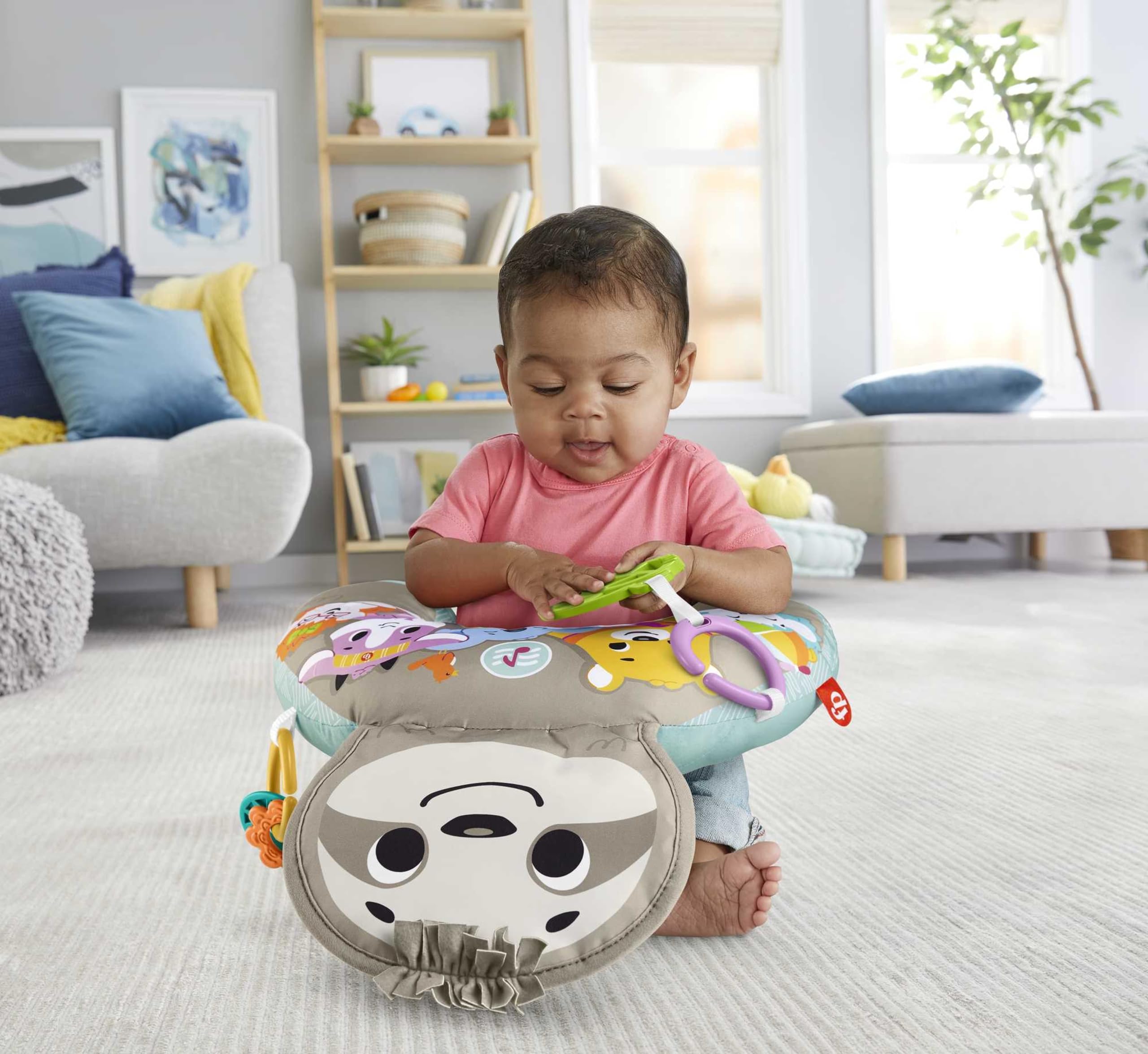 Fisher-Price Perezoso Cojín con música y Vibraciones relajantes para bebé, Incluye mordedor y Actividades (Mattel GRR01)