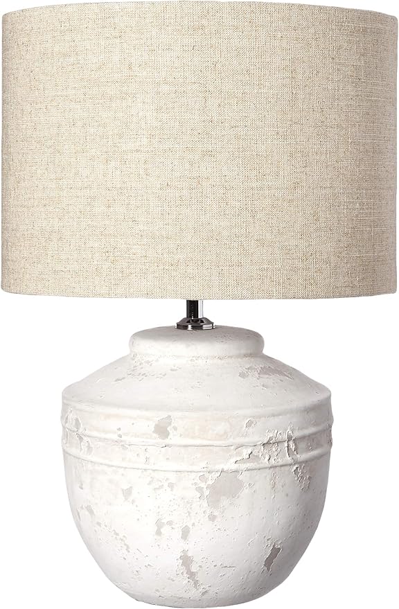 Creative Co-Op Creative Co-Op Cement Table Lamp with Linen Shade, Distressed White