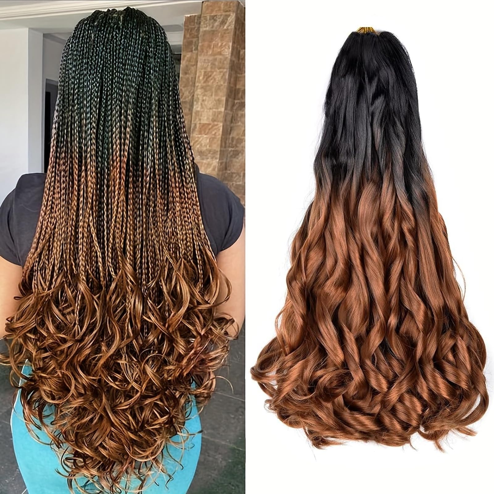 Locescsoc 24 Inch French Curls Braiding Hair 8 Packs Spanish Curly Braids Pre Stretched Loose Wave Soft French Curl Synthetic Braiding Hair Extensions for Women (B29