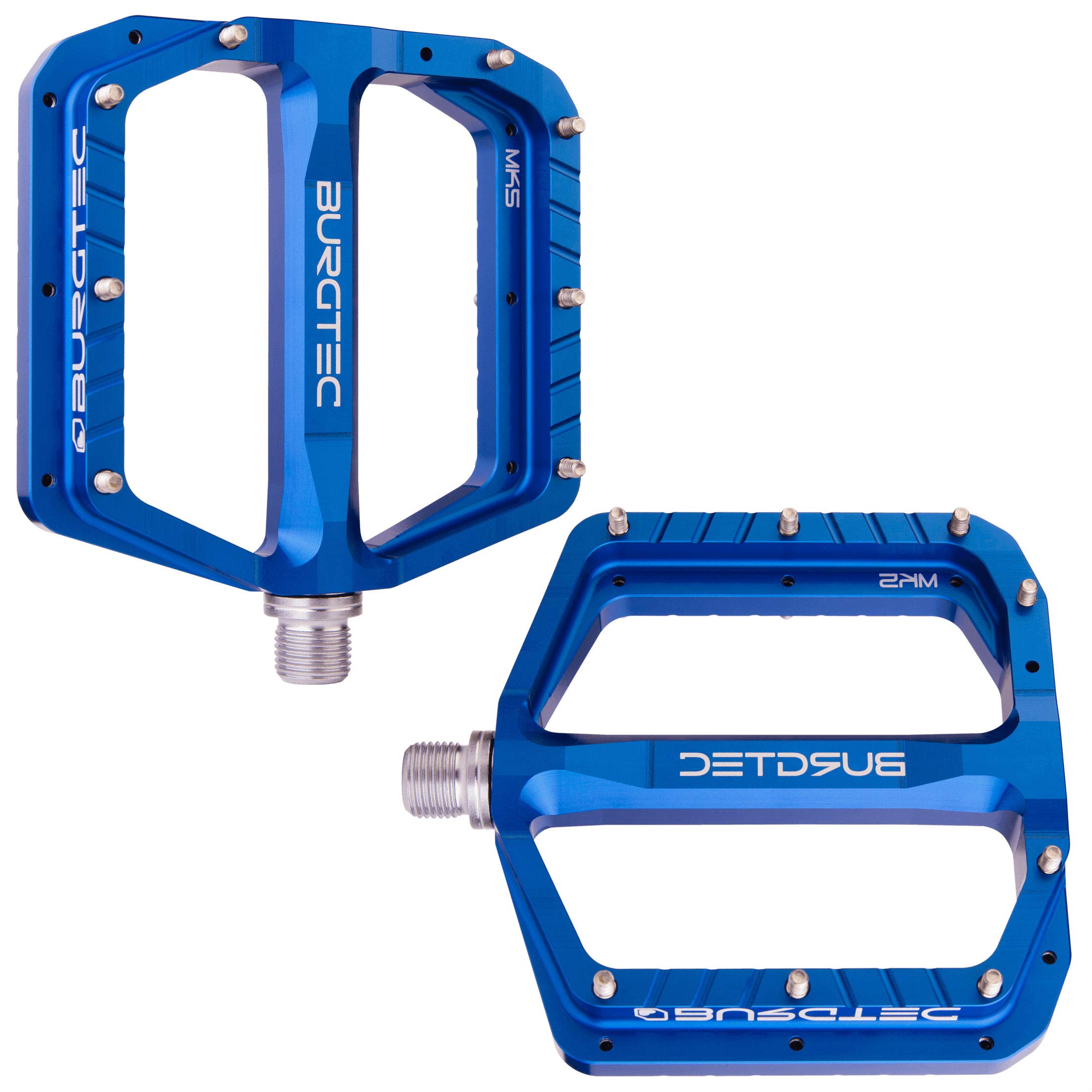 Burgtec Penthouse MK5 Flat Steel Axle MTB Pedals - Blue, Pair/Mountain Bike Wide Platform Trail Enduro Downhill Dirt Jump Freeride Cycling Part Cycle Ride Sticky Grip Pin Bicycle Component 9/16