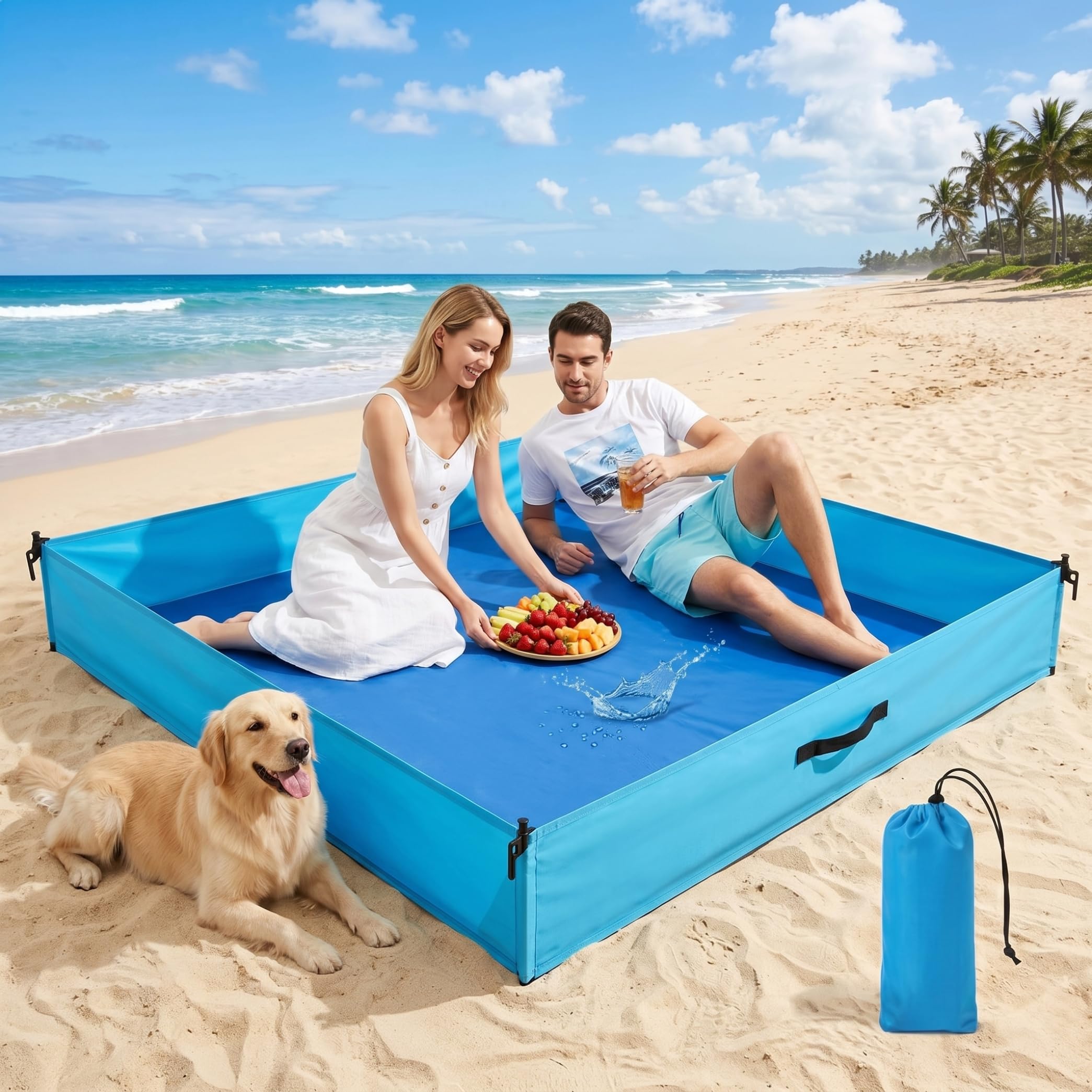 Box da spiaggia per bambino, Box da esterno per bambino, Coperta da spiaggia pieghevole con superficie impermeabile, Blu, 72, 83x57, 09x9, 84 pollici..