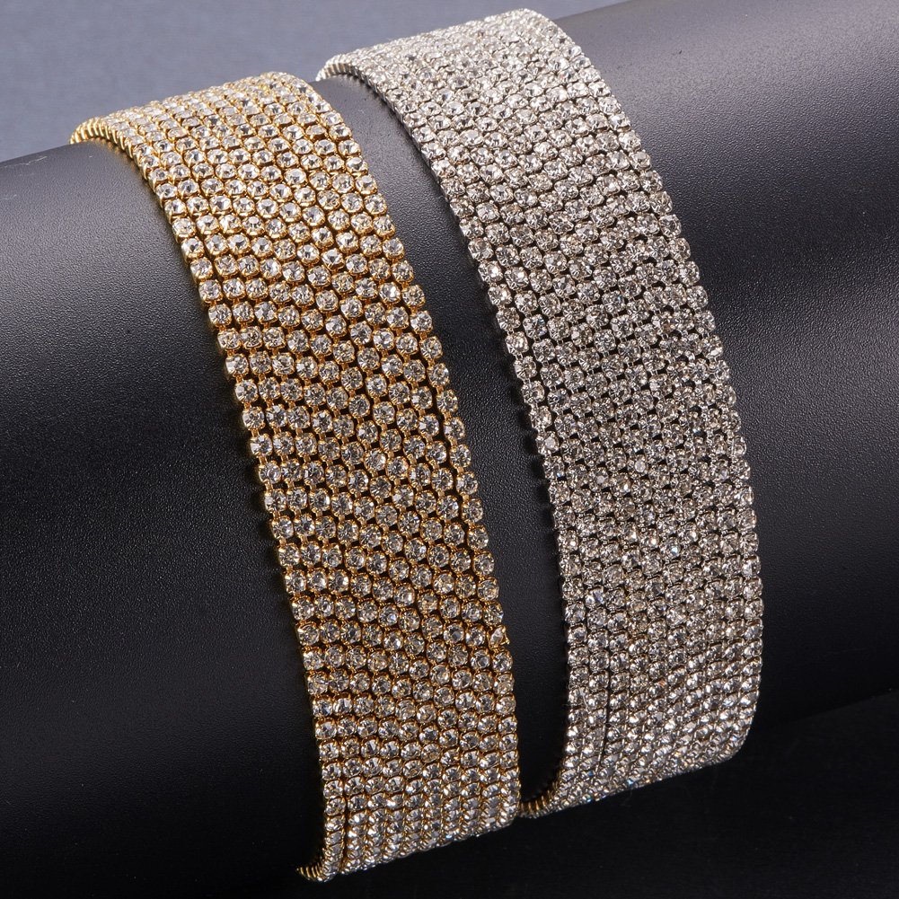 BENECREAT 2 Rolls 10 Yard Crystal Strass Artigianato da Cucire a Catena di articolazione, 2mm - Argento e Oro (Fondo Argento)