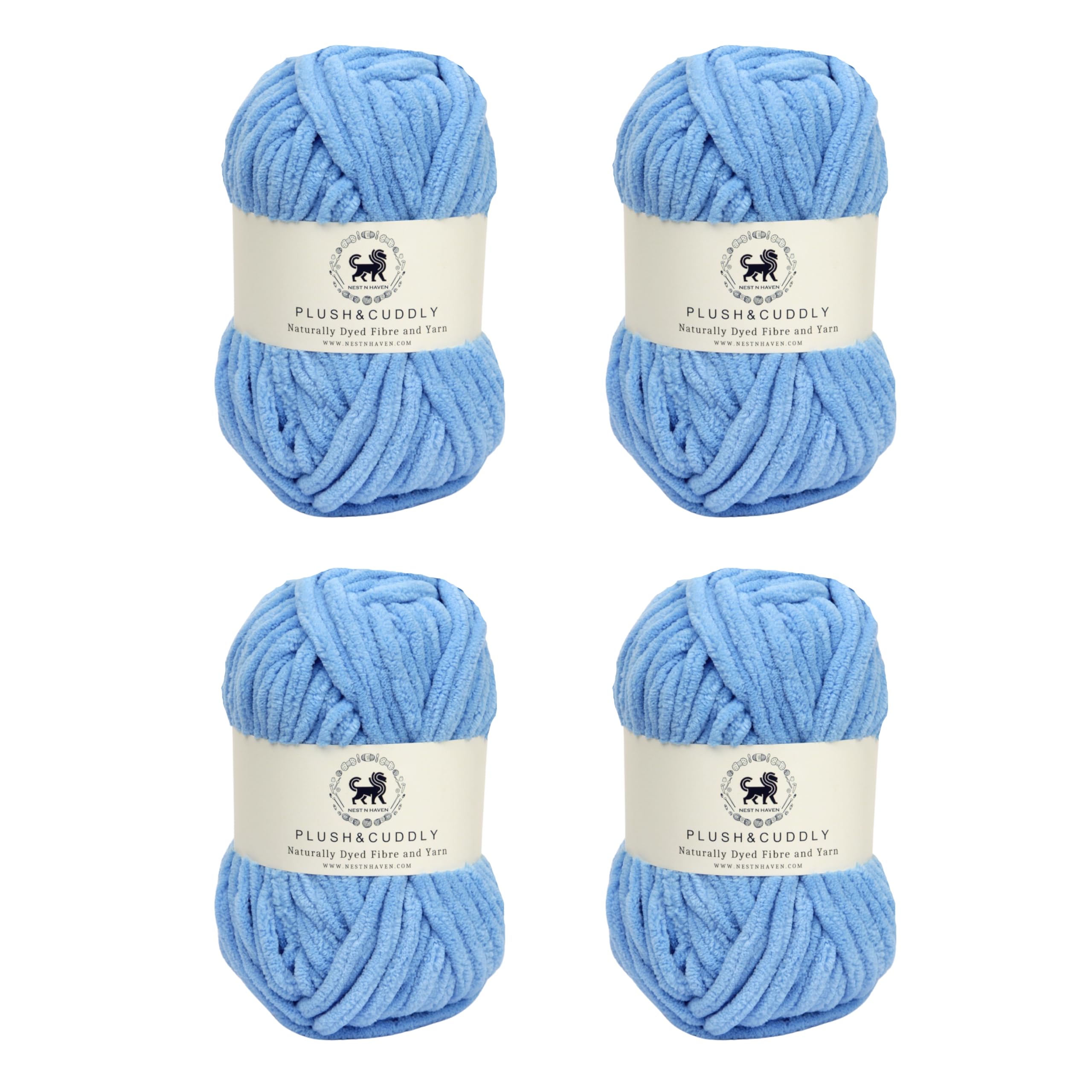 NESTNHAVEN, Wool, Plush & Cuddly, Chenille Yarn Supersoft Hand Knitting Wool Ball, 4 Ball, 400 Grams (1 Ball/100 Gram Each) Ball Suitable for Craft, Babywear, Baby Blankets, 5 Bulky, (Blue)