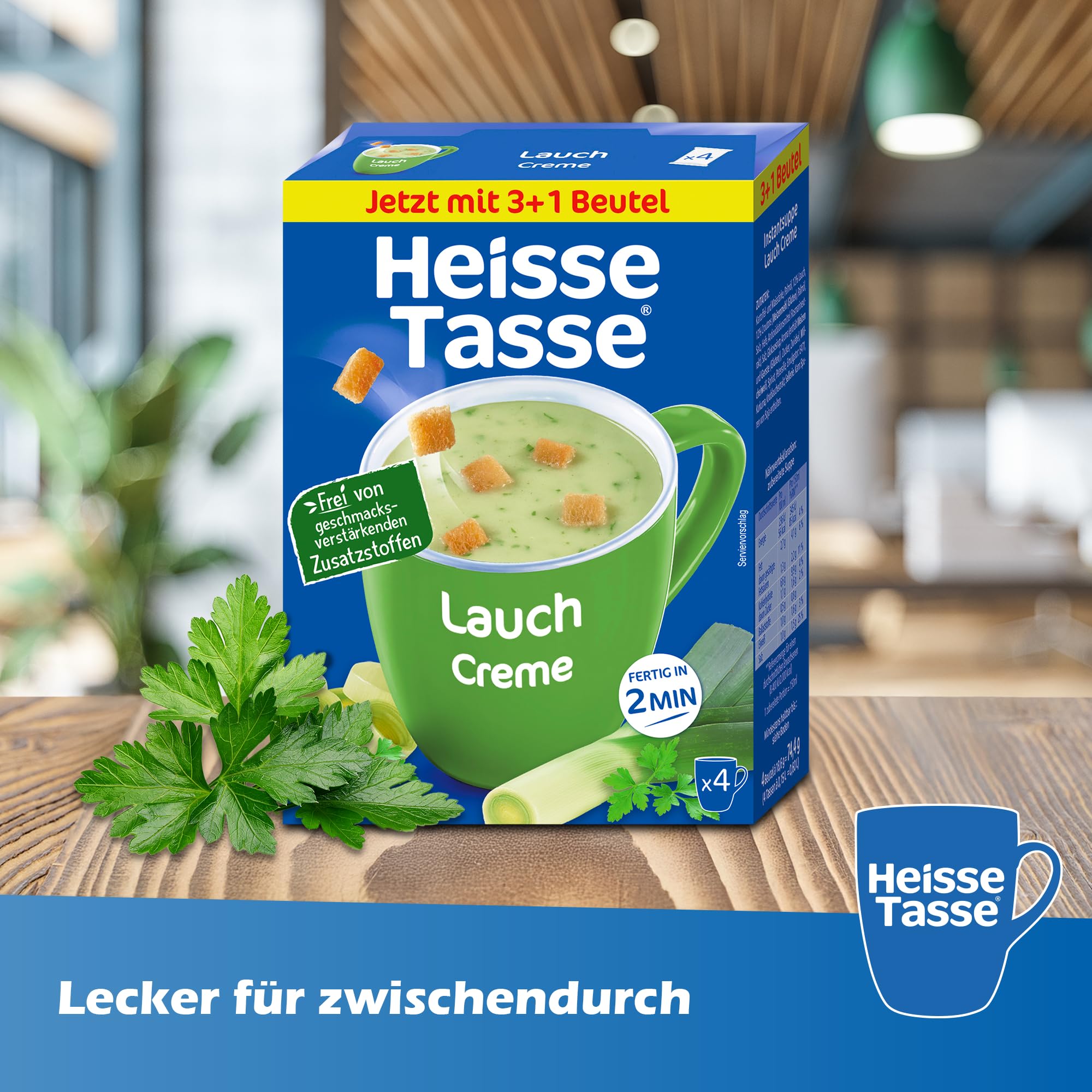 Heisse Tasse Lauch-Creme Suppe mit Knusper-Croûtons 9er Pack (9 x 600 ml) – In nur 2 Minuten fertig – Der perfekte Suppen - Snack zum Entspannen