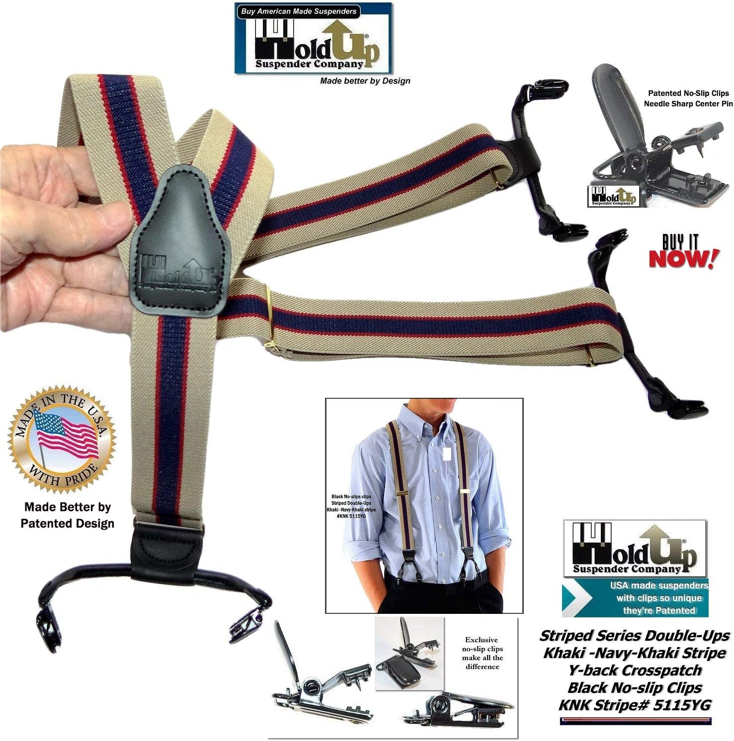 Holdup Brand Stripe Series Double-Ups Style Suspenders for Men with patented No-Slip® black clips - Image 8