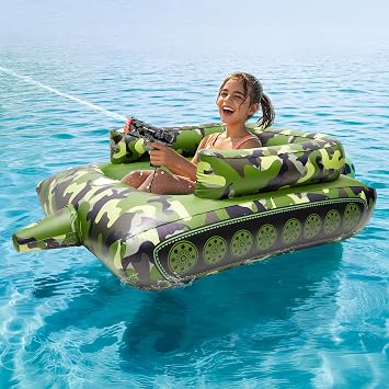 Pool Floats Kids with Full Auto Water Gun,Funny Pool Floaties for Kids,Inflatable Tank Pool Float for Lake Beach Pool