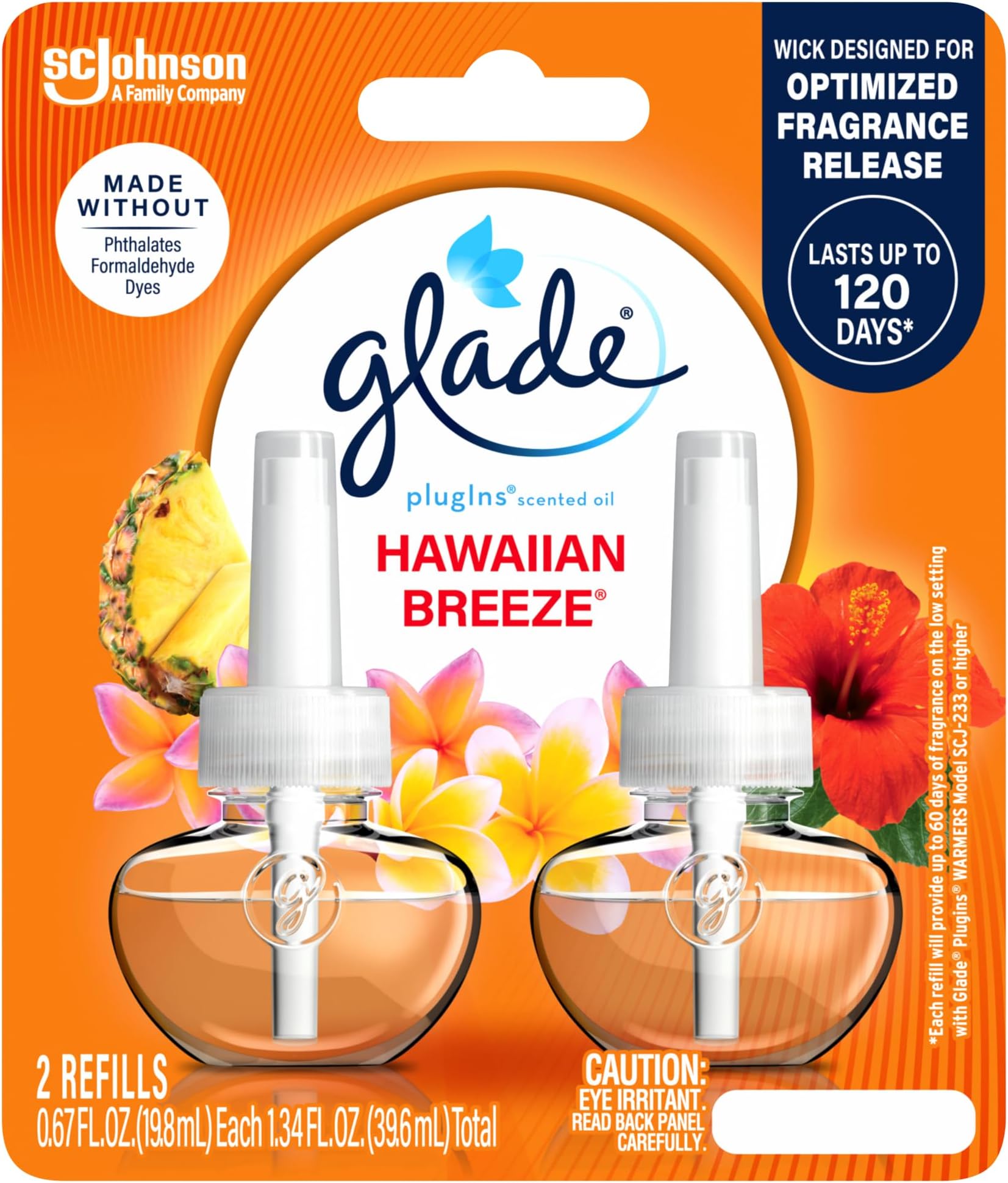 PlugIns Refills Air Freshener, Scented and Essential Oils for Home and Bathroom, Hawaiian Breeze, 1.34 Fl Oz, 2 Count