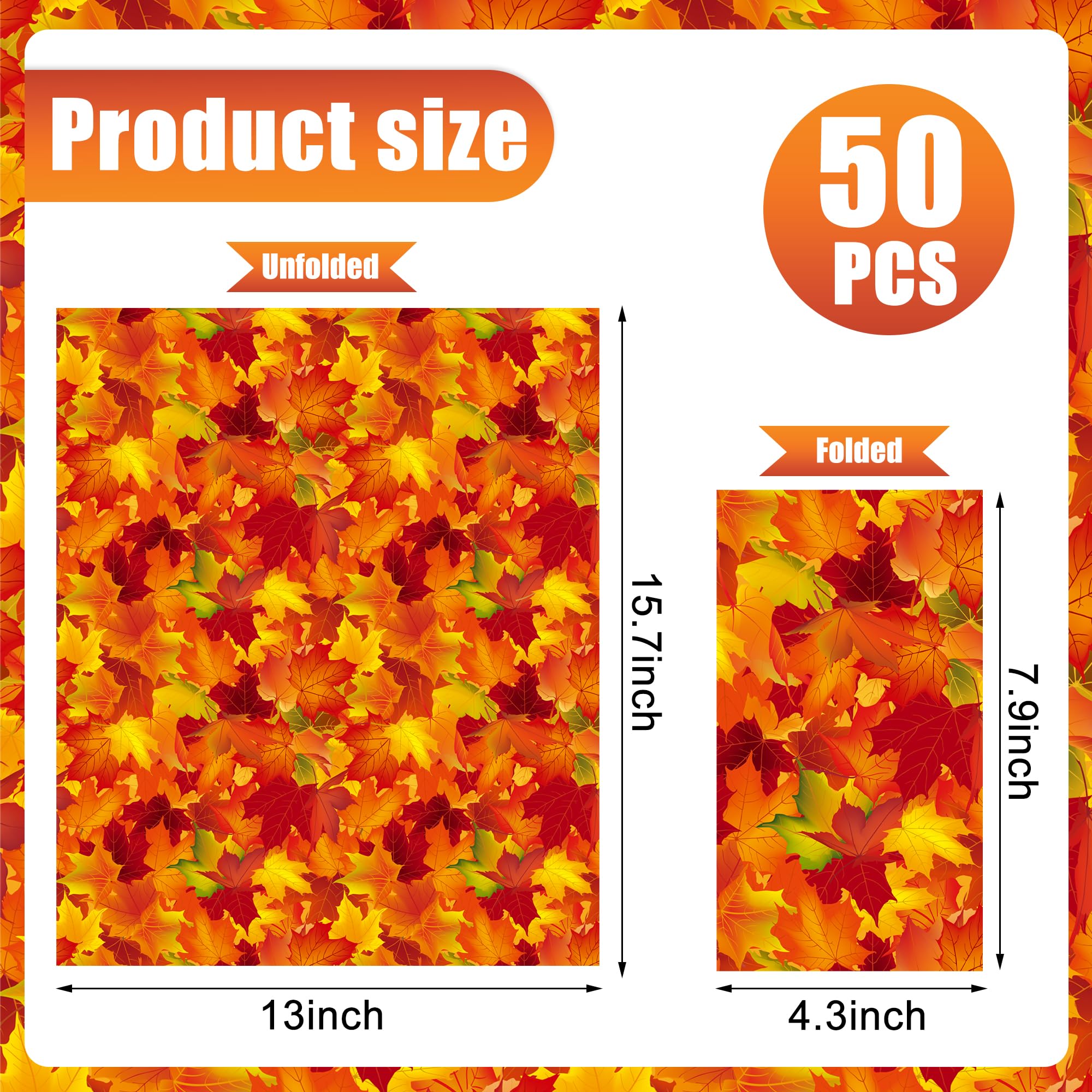 50 servilletas de papel de hojas de otoño, servilletas desechables para invitados de Acción de Gracias, 3 capas, hojas de arce, toallas de mano, servilletas decorativas para cena de Acción de Gracias,