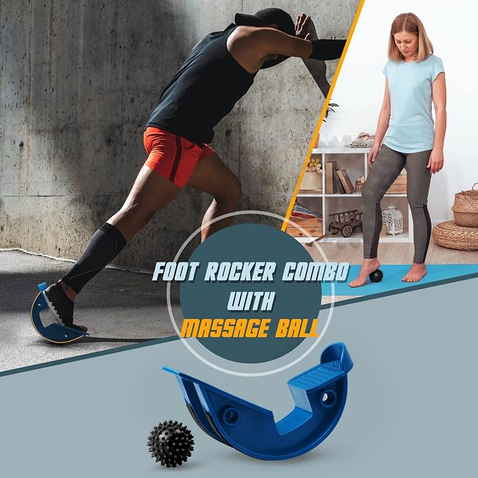 Foot Rocker with Spiky Ball, Calf Stretcher for Plantar Fasciitis Relief, Achilles Tendonitis Relief, Shin Splint Relief, Ankle Stretcher, Achilles Stretcher Improving Flexibility - Blue miniatura 2