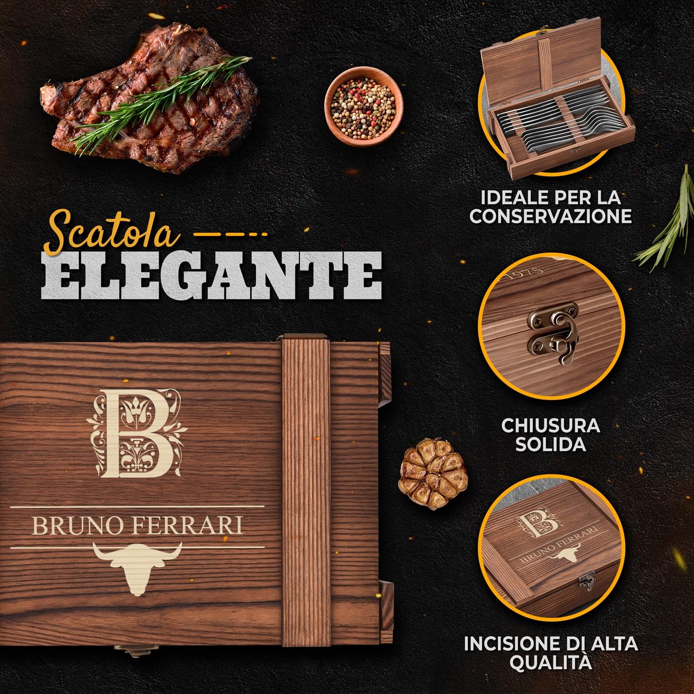 Maverton Set Posate in Scatola Legno di Pino - Portaposate 6 Coltelli e 6 Forchette - Scatola regalo Personalizzata - Idee regalo uomo compleanno - 26x16,5x6 cm