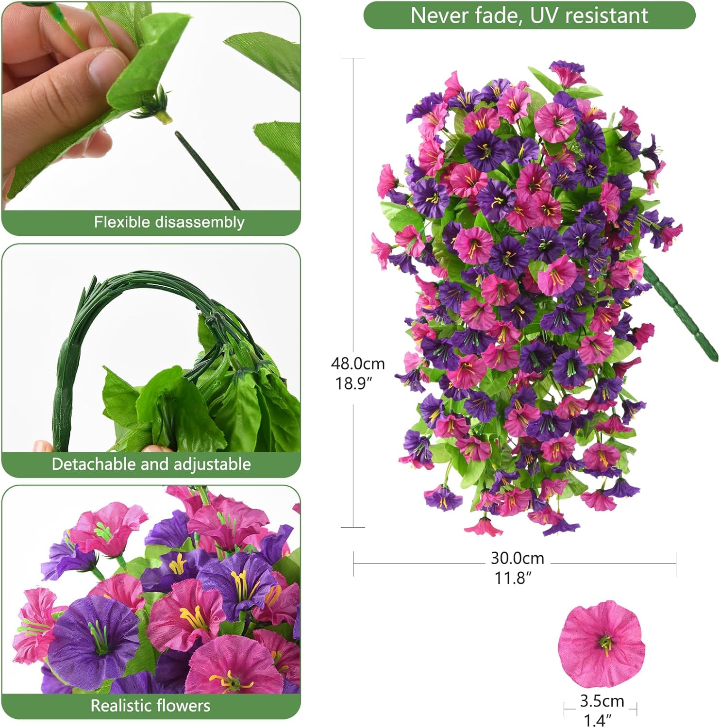 INQCMY Artificial Flowers Outdoor Spring Decor Faux Silk Morning Glory Fake Hanging Flowers 2pcs, UV Resistant Look Real for Home Porch Lawn Garden - Image 2
