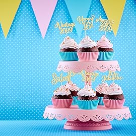 30Pcs Vintage 2009 Cupcake Toppers Glitter Sixteen Happy 16th Birthday 16 Fabulous Cupcake Picks Cheers to 16 Years for 16th Birthday Wedding Anniversary Party Cake Decorations Supplies Gold