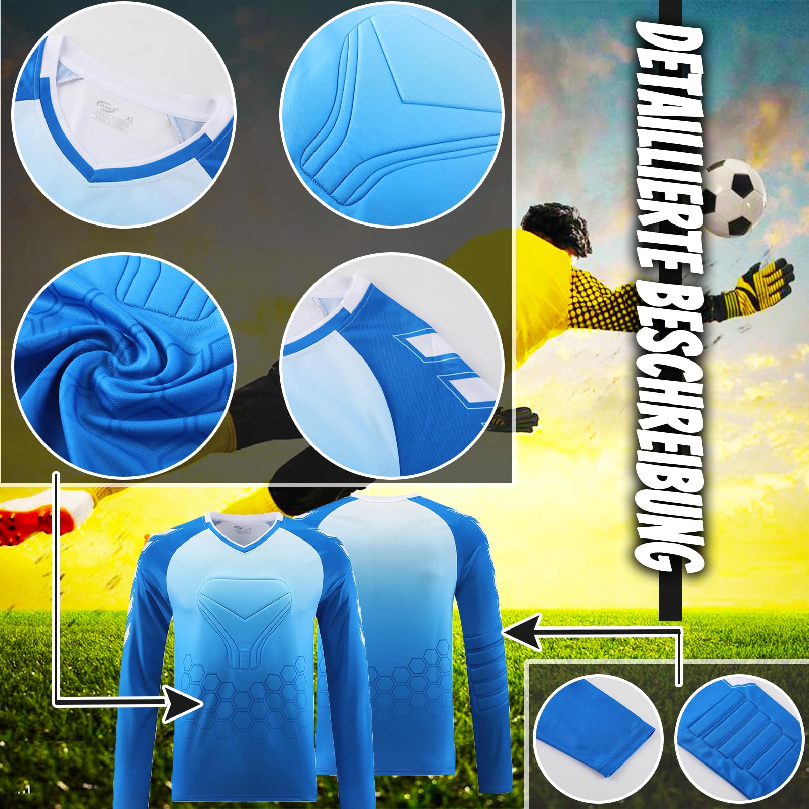 Benutzerdefiniert Torwarttrikot Set Gepolstert für Kinder Herren Torwart Trikot mit Nummer Name Team Logo Torwart Set