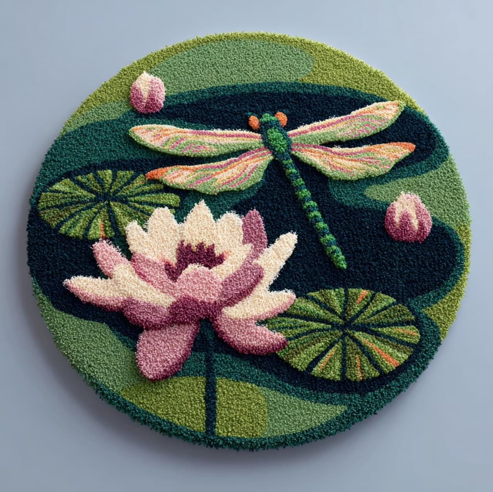 WallustrioaW DIY Latch Hook Rug Kits for Beginners Adults,Dragonfly and Lotus,Latch Hook Rug Kits Carpet Making Crafts DIY Craft Gifts,50x50cm