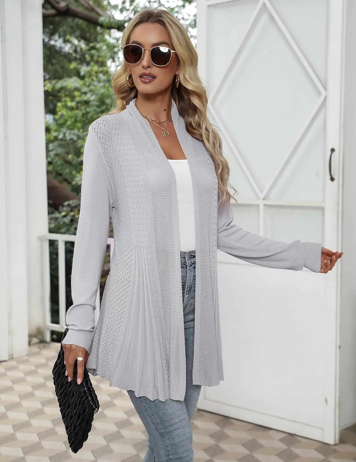 iClosam Women Open Front Cardigans Casual Long Sleeve Lightweight Knit Cardigan Sweater - Image 4