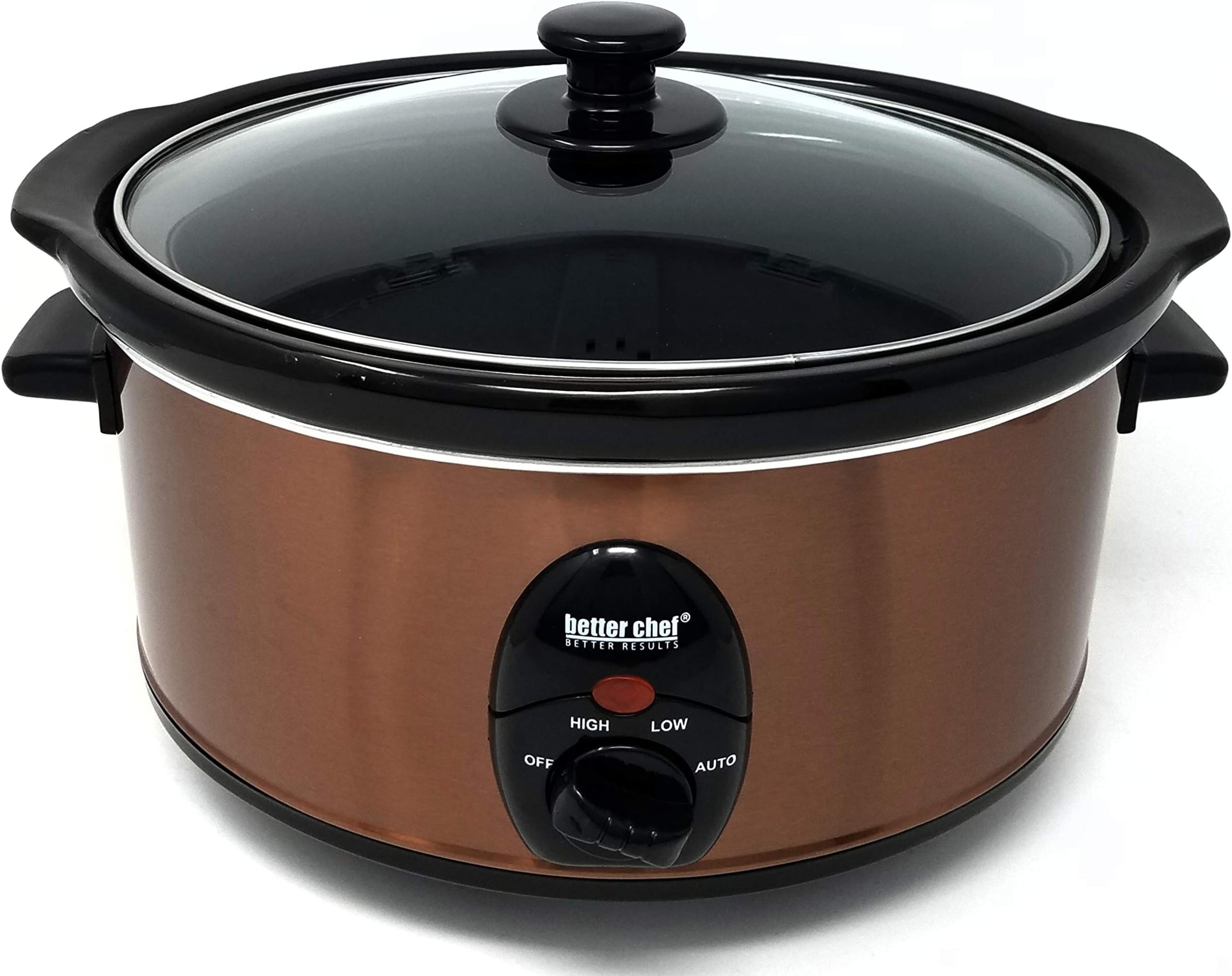 BETTER CHEF, IMPRESS, IM-456C, 3.5 LITER SLOW COOKER COPPER METALLIC WRAP BLACK REMOVABLE STONEWARE CROCK 3.7 QUART SIZE