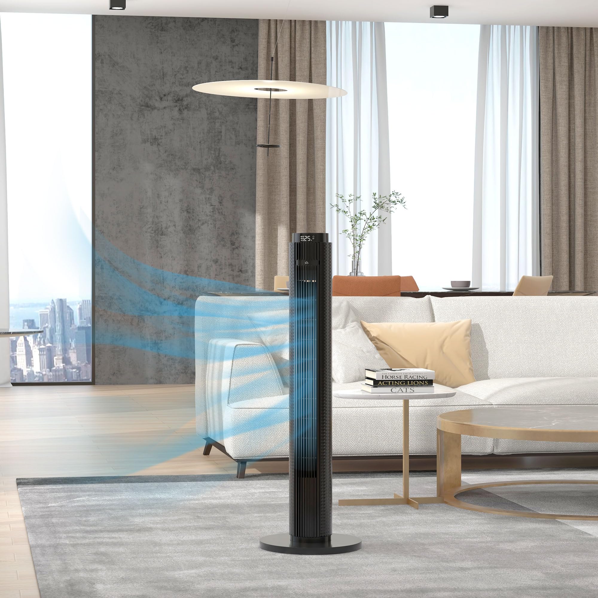HOMCOM Ventilatore a Torre 45W a 4 Modalità e 3 Velocità con Timer da 12h, Ventilatore da Terra in ABS con Telecomando, Ø31.5x96 cm, Nero