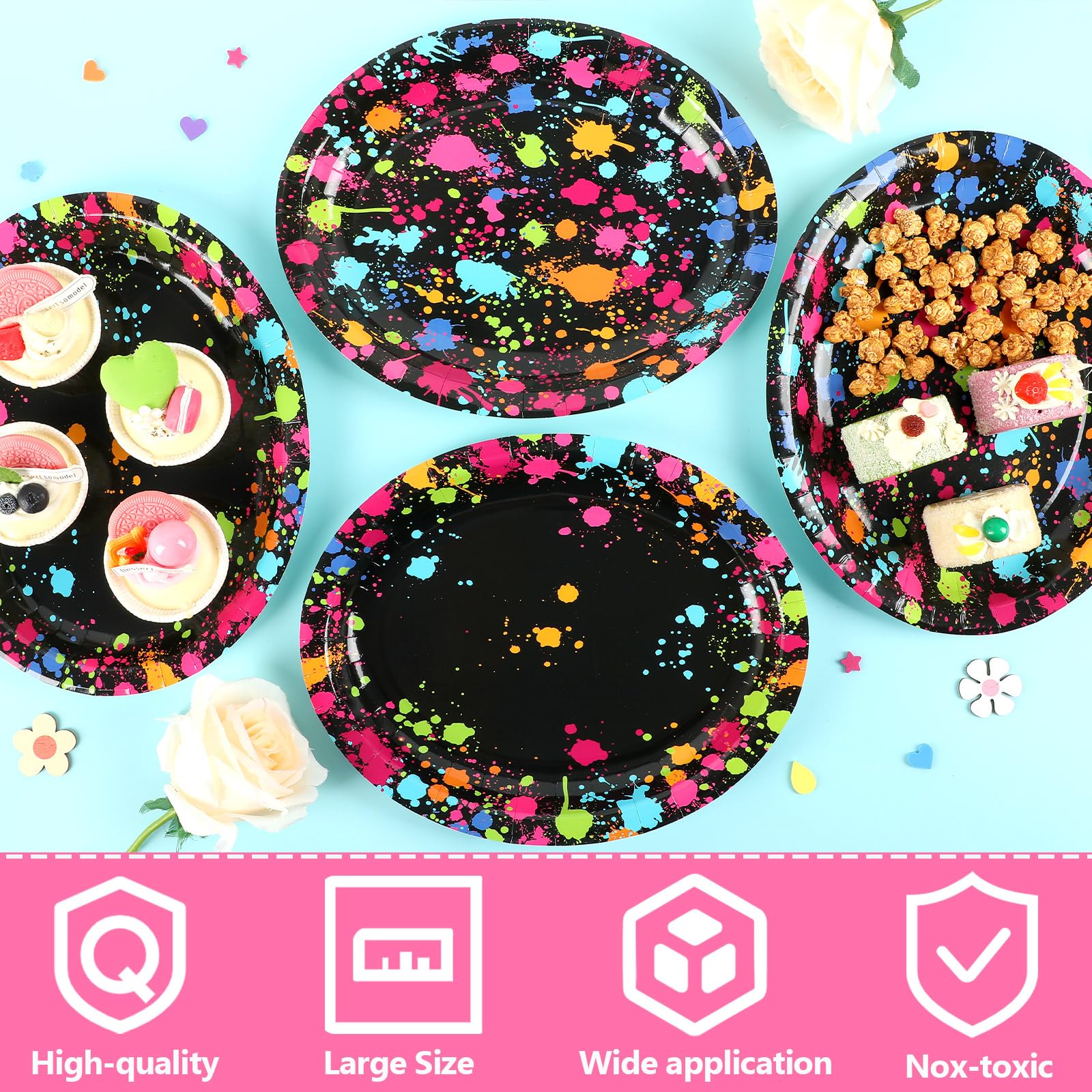 Gisgfim 24 Pcs Glow Party Plates - 7 Inch Neon Disposable Dessert Plates