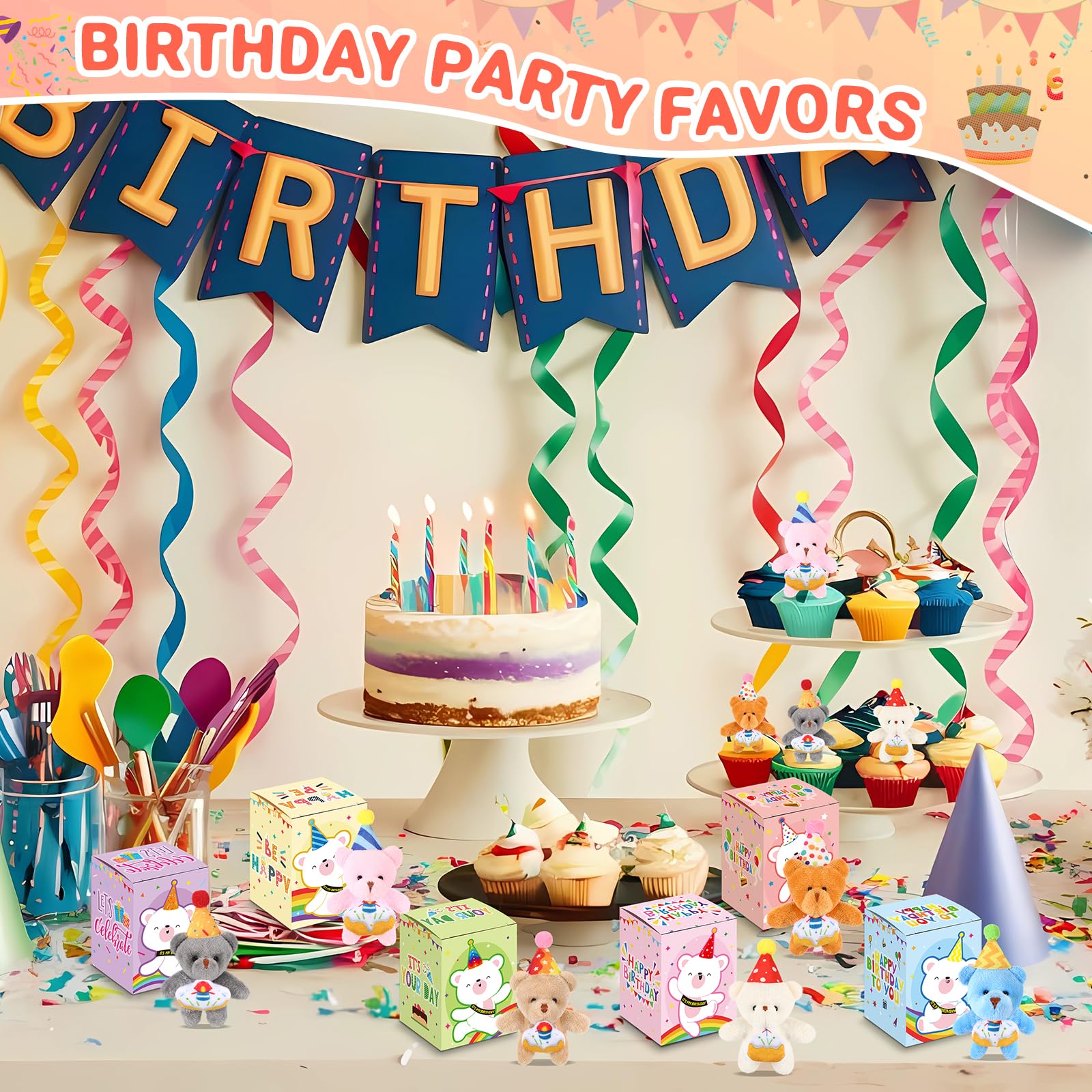 Blueweenly Juego de 24 llaveros de peluche para estudiantes, pequeños animales de peluche a granel con caja de regalo, pequeños llaveros de felpa para fiesta de cumpleaños, bolsa de regalo, premios de