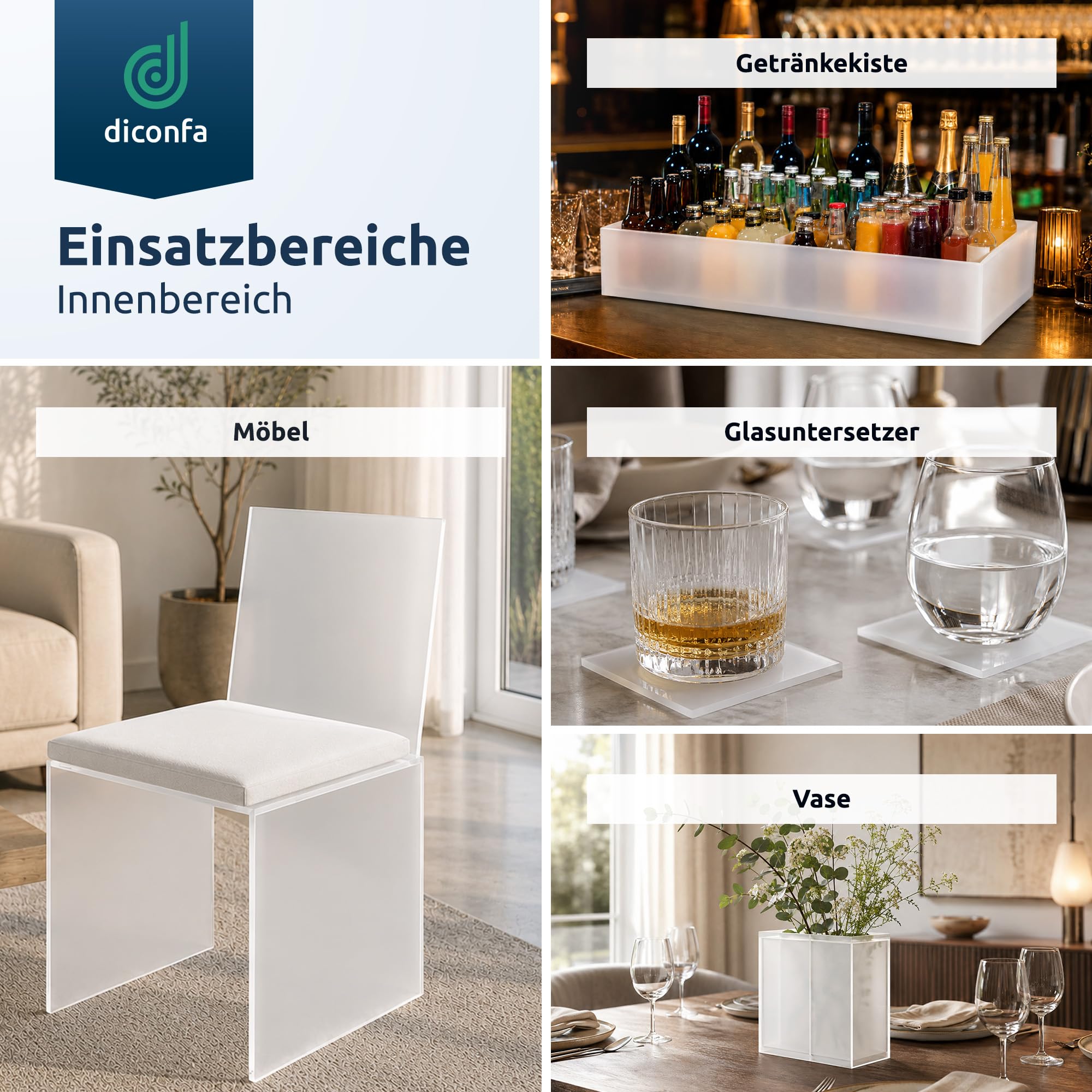 diconfa Acrylglas Platte XT Milchglas opal weiß - DICKE 3 bis 6mm und GRÖßE WÄHLEN - 800 x 1300mm, 6mm stark - milchig 25% lichtdurchlässig PMMA UV-stabil Kunststoff PMMA Frostglas