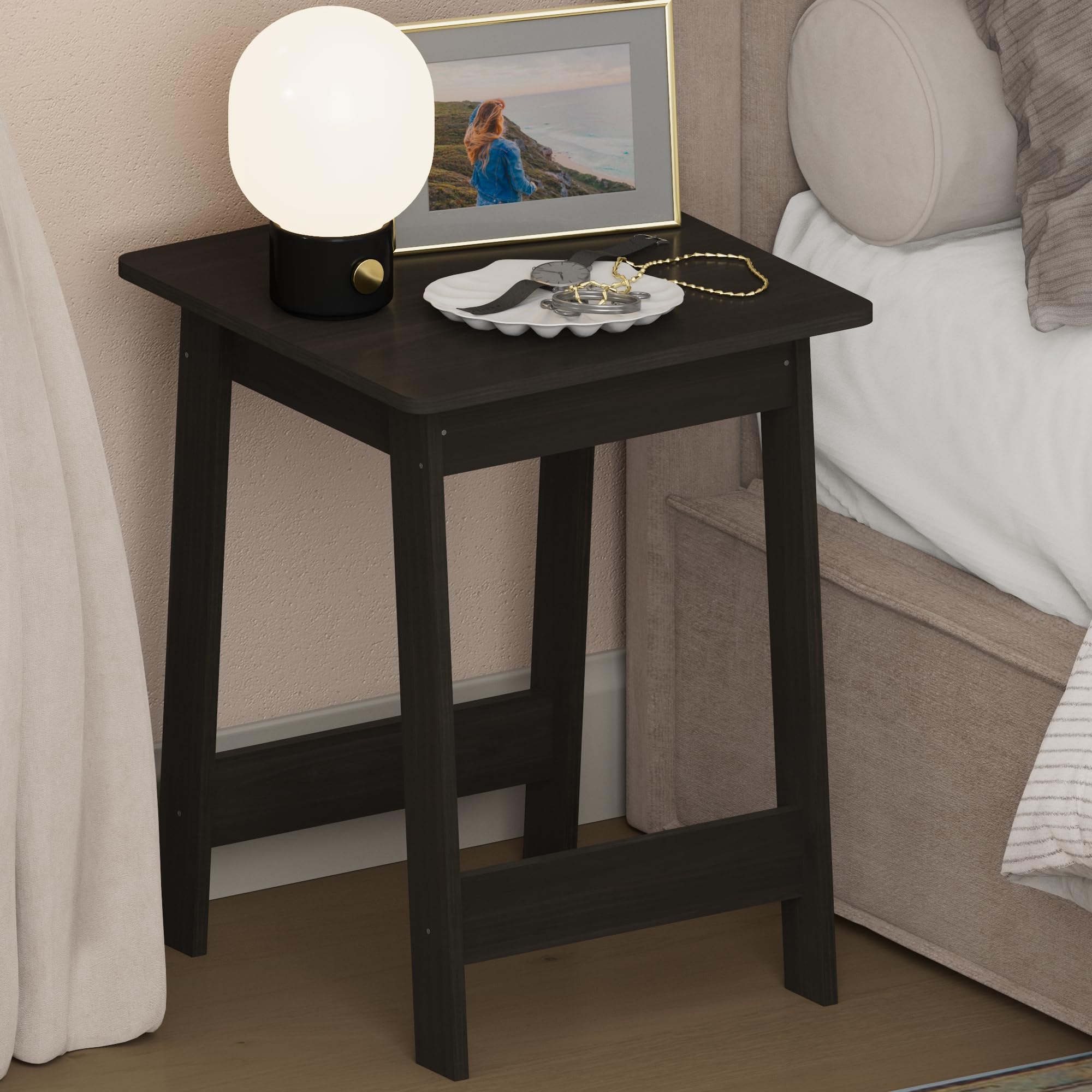 Furinno BEGINNING Night Stand, Nightstand, Bedside Table with H-Legs, Side Table, End Table, for Living Room, Bedroom, Espresso
