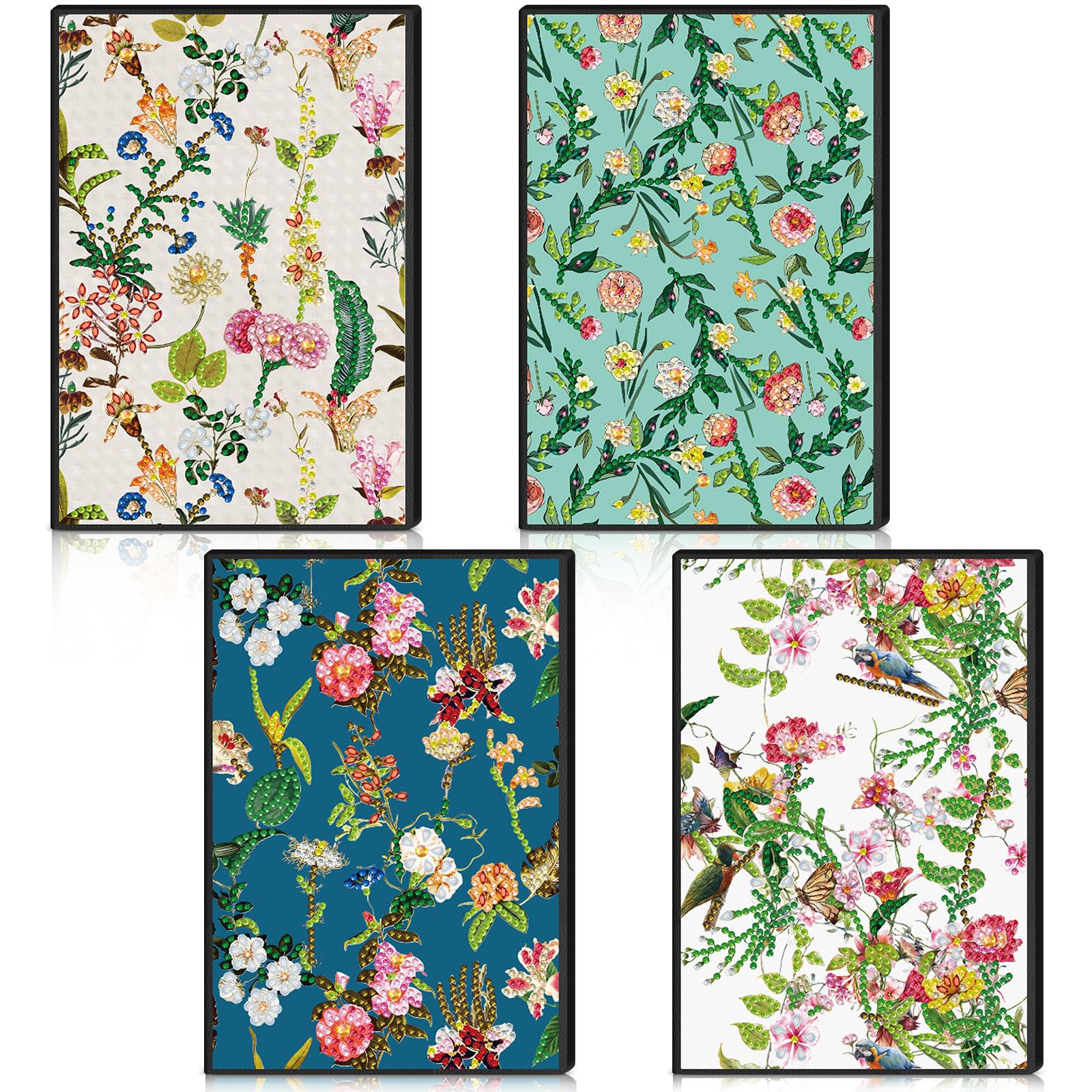 Mooliwe 4 Pcs Diamond Painting Notebook for Adults, Diamond Art Journal DIY Art Kits Sets A5 Leather Painting Sketchbook Christmas Gifts for Adults Beginners(Summer Floral)
