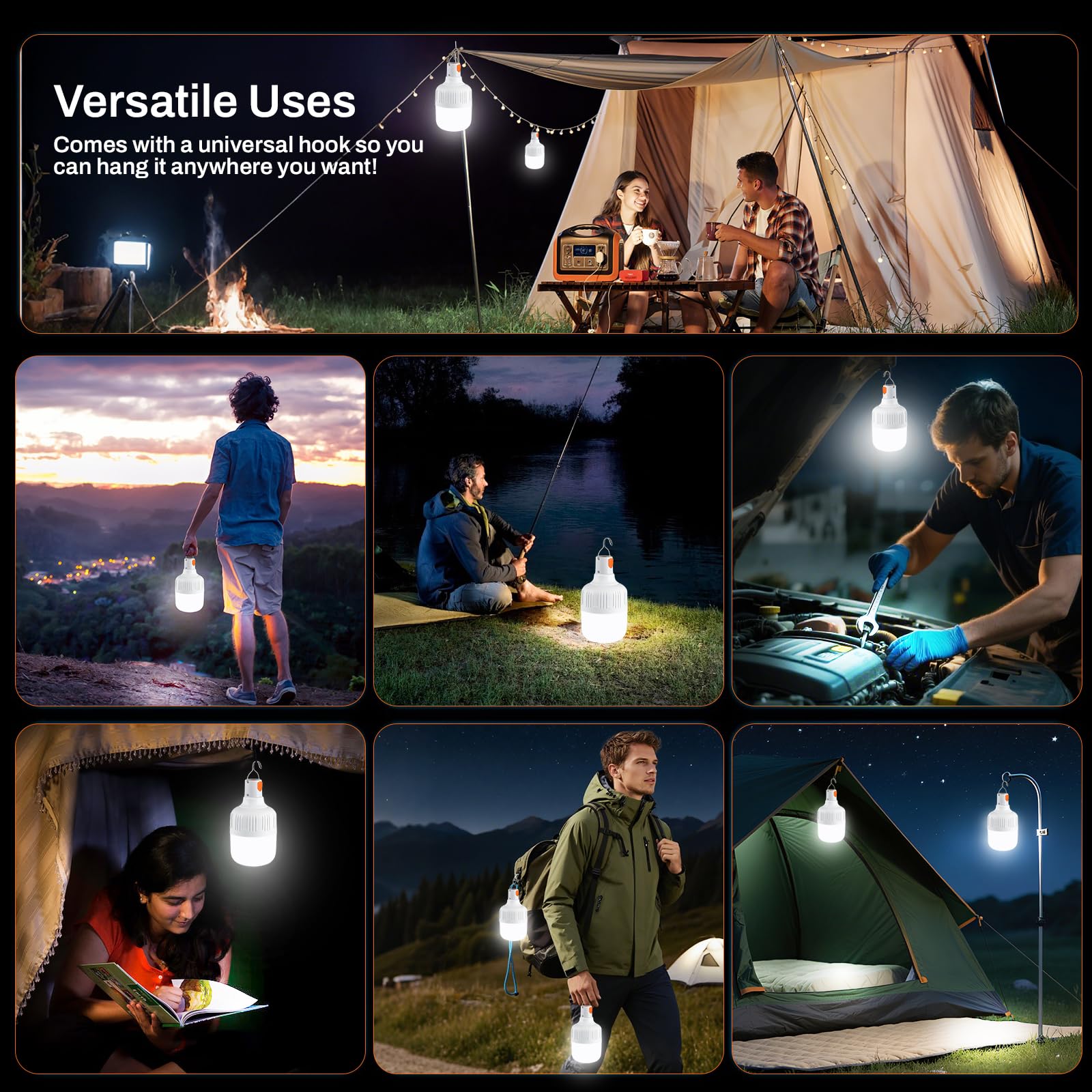 LED Lanterna da Campeggio, USB Ricaricabile Lampada da Campeggio, 3Luminosità Modalità di Illuminazione Lanterna Esterna Portatile per Terrazza Pesca Escursionismo (5 Pack)