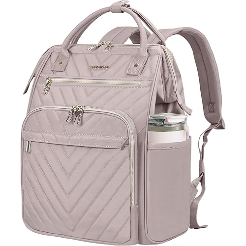 VANKEAN 17 Inch Laptop Backpack for Women Men Fashion Computer Work Bag, Large Capacity Waterproof Backpack with USB Port & RFID Pockets, College Daypack Business Travel Backpack, Light Dusty Pink