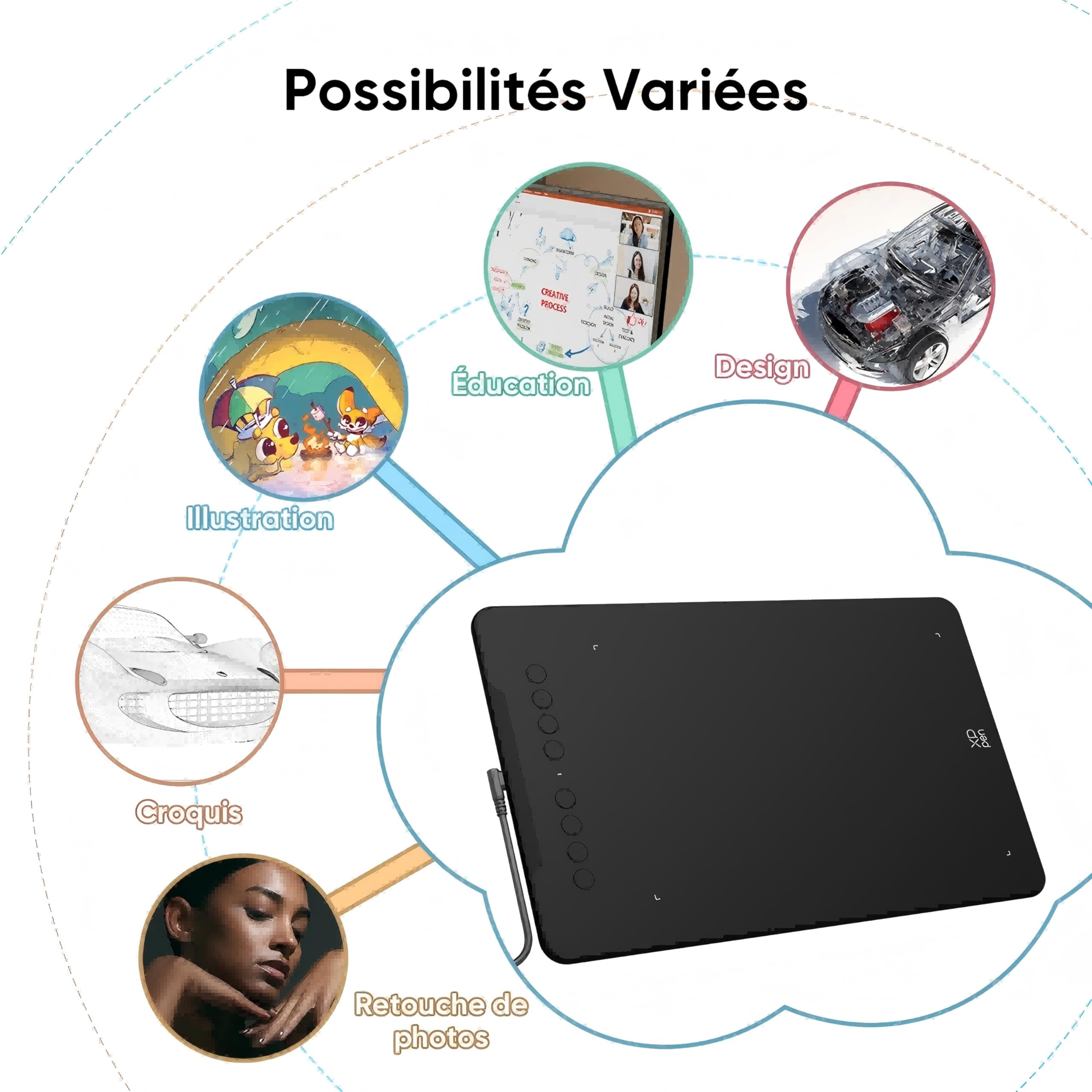 XPPen DECO01V3 Tablette Graphique à Dessin 10x6 Pouces Stylet Passif 16K(16384) Niveaux avec Inclinaison et 8 Raccourcis - Compatible avec Windows/Mac OS/ChromeBook/Android