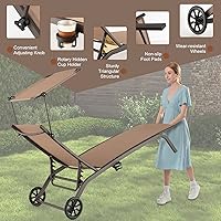 Vista 4 de Giantex Tumbona para exteriores, silla de bronceado con sombrilla y ruedas lisas, posición ajustable de 6 niveles, soporte para tazas, marco