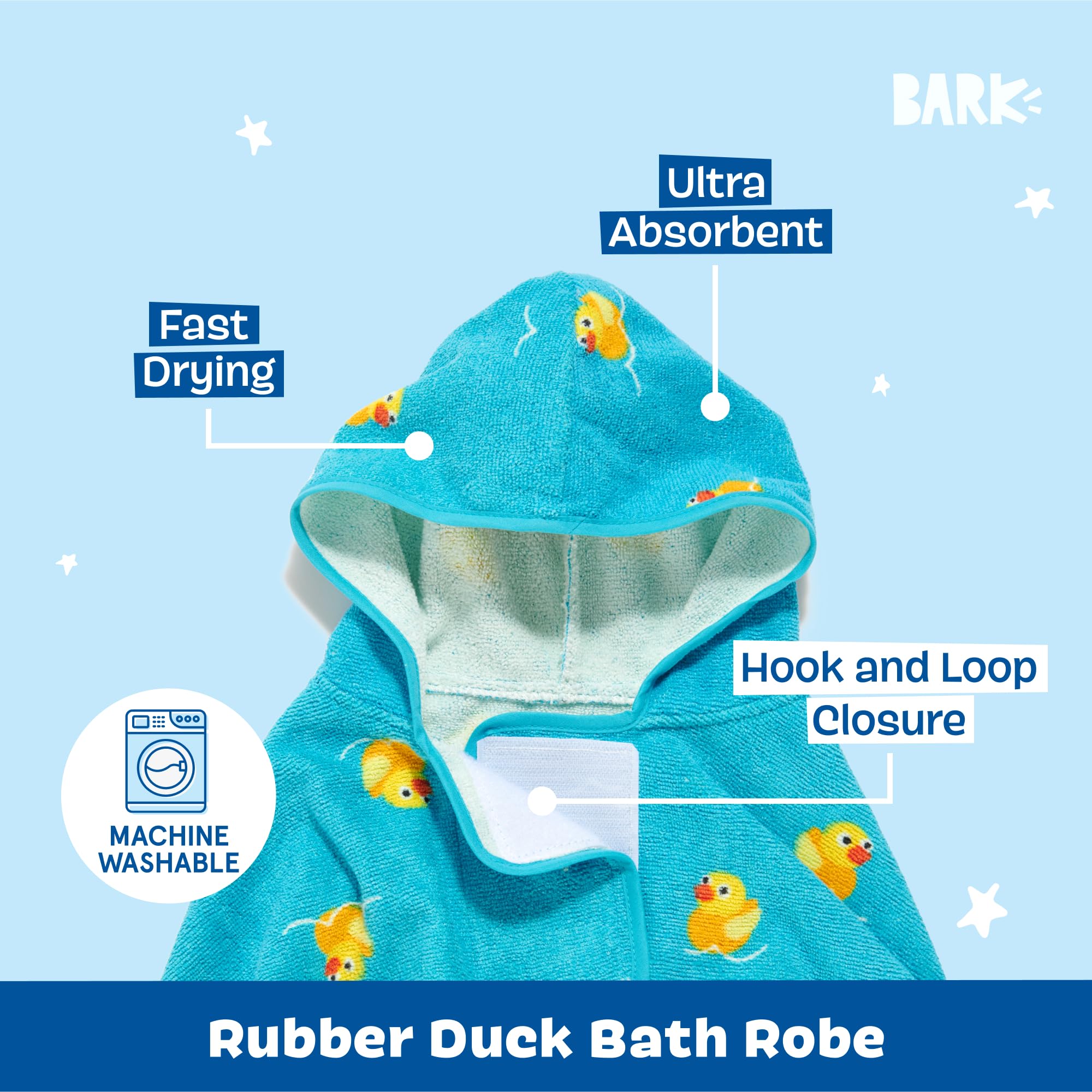 Barkbox Dog Bathrobe Fast Drying with Hook and Loop Closure & Wrap Tie Snuggle, Cute Dogs Clothes, Easy to Clean, Machine Washable, Dog Coats and Tumble Dry Low - Rubber Duck, Large