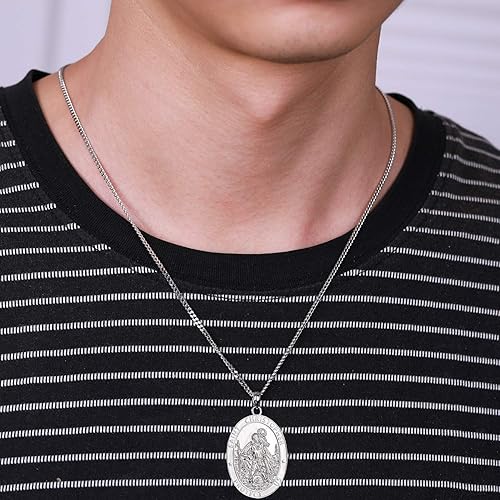 Miniatura 6 de WIOY Collar con medalla de San Cristóbal de plata de ley 925, medallón, moneda antigua, colgante de San Cristóbal religioso para hombres y mujeres