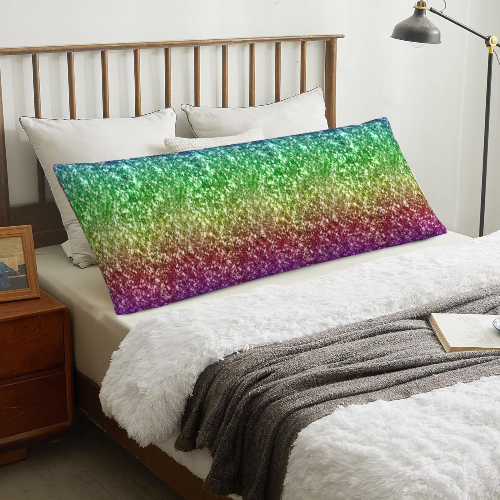 Rainbow Glitter Sparkle, Body Pillow Cover with Zipper,Long Body Pillowcase 20 x 60 in