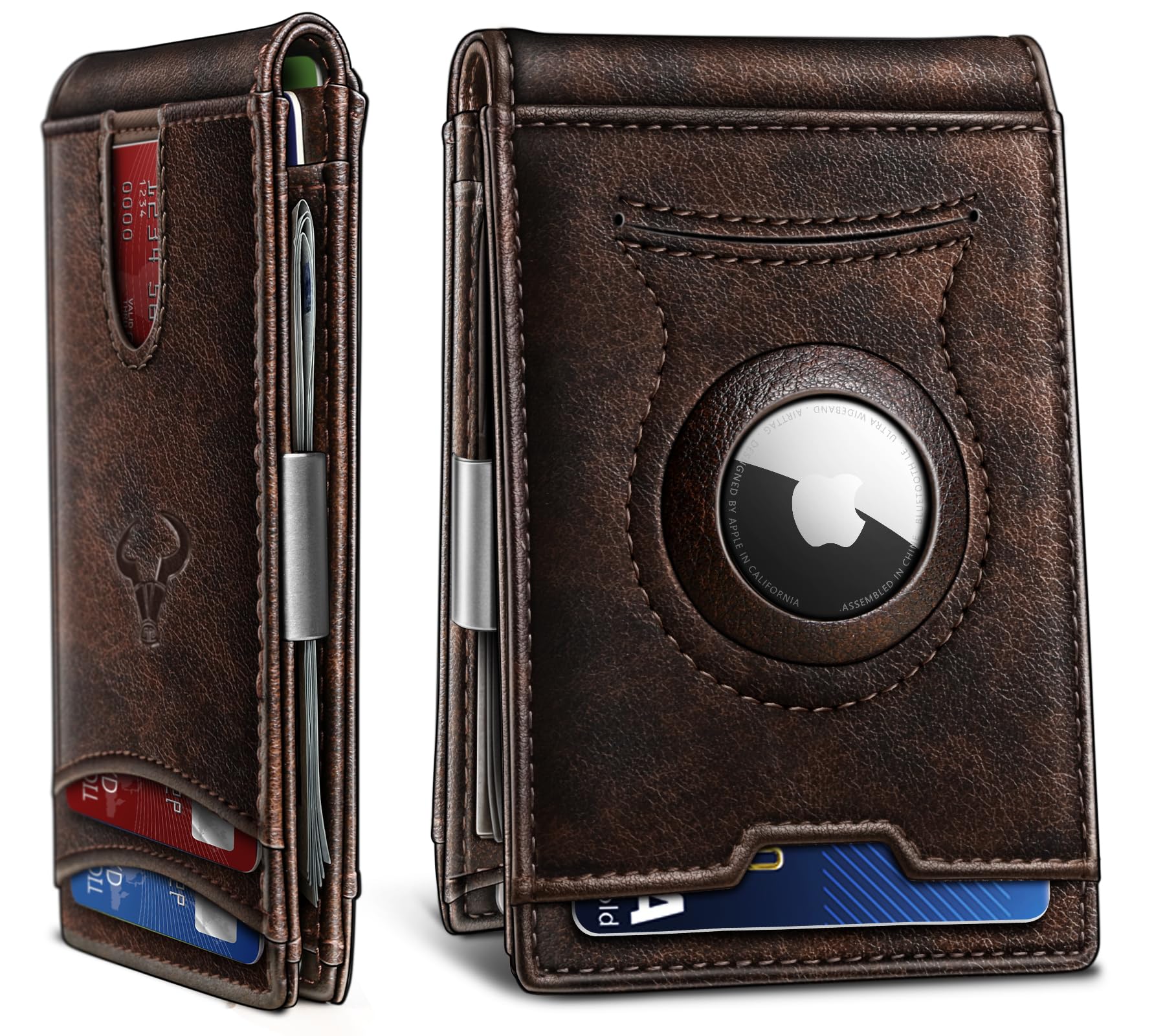 BULLIANT Men Wallet,Slim Leather Wallet RFID Blocken for Gift Men Standard & Airtag Use 11Cards