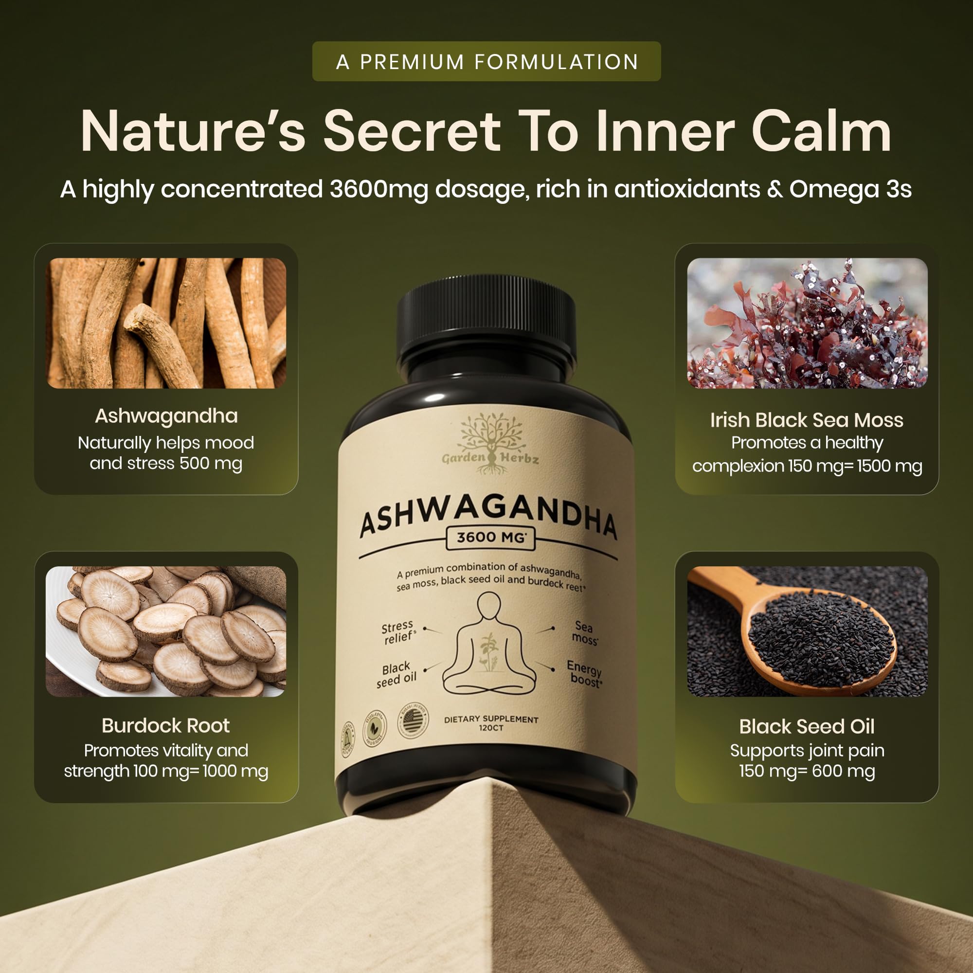 Organic Ashwagandha Supplement for Women & Men 3600 mg, Sea Moss Capsules — Amazon image 4