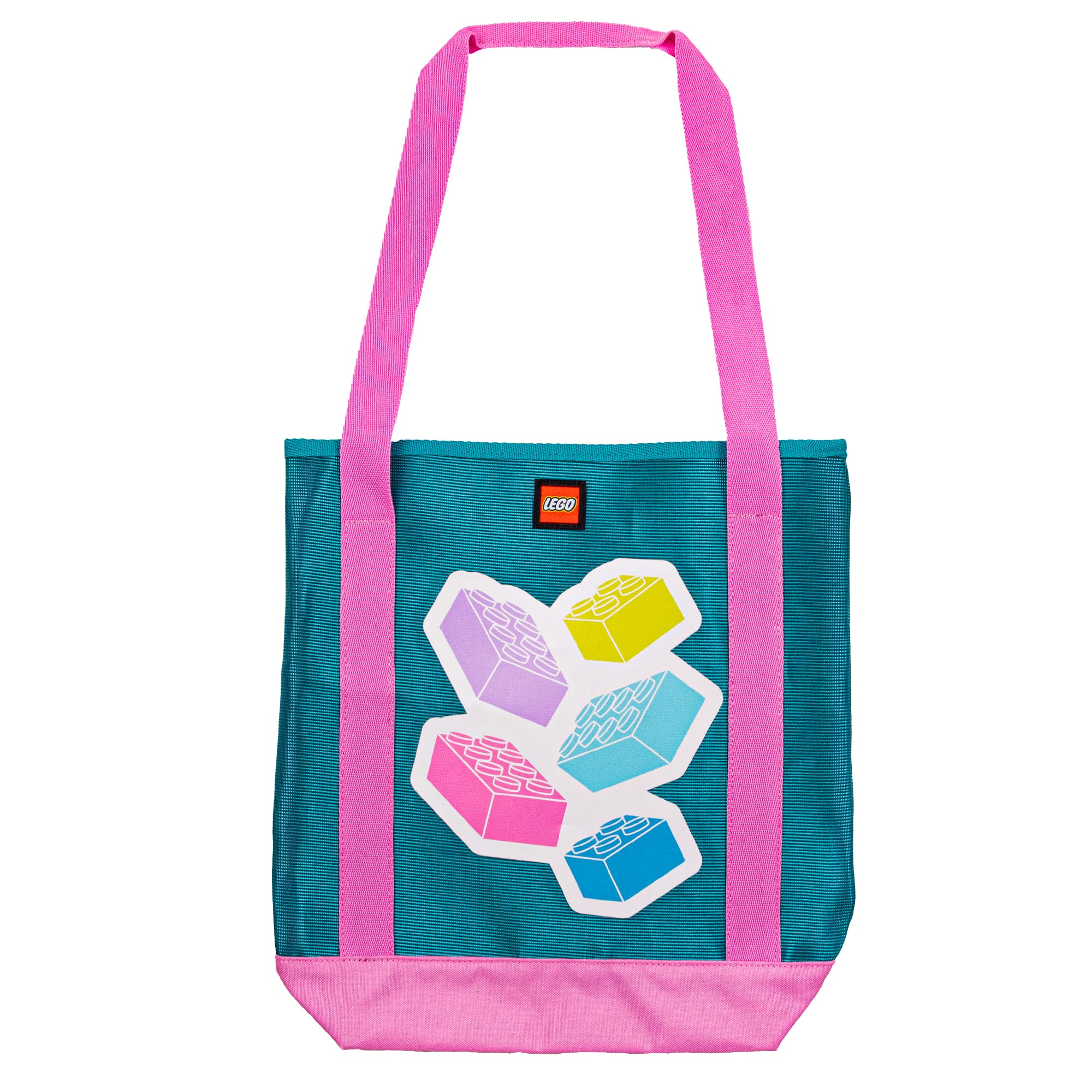 LEGO Bolsa de malla – Bolsa ligera de malla para playa y piscina con asas, ladrillos pastel, Rosado, Bolsa de mano