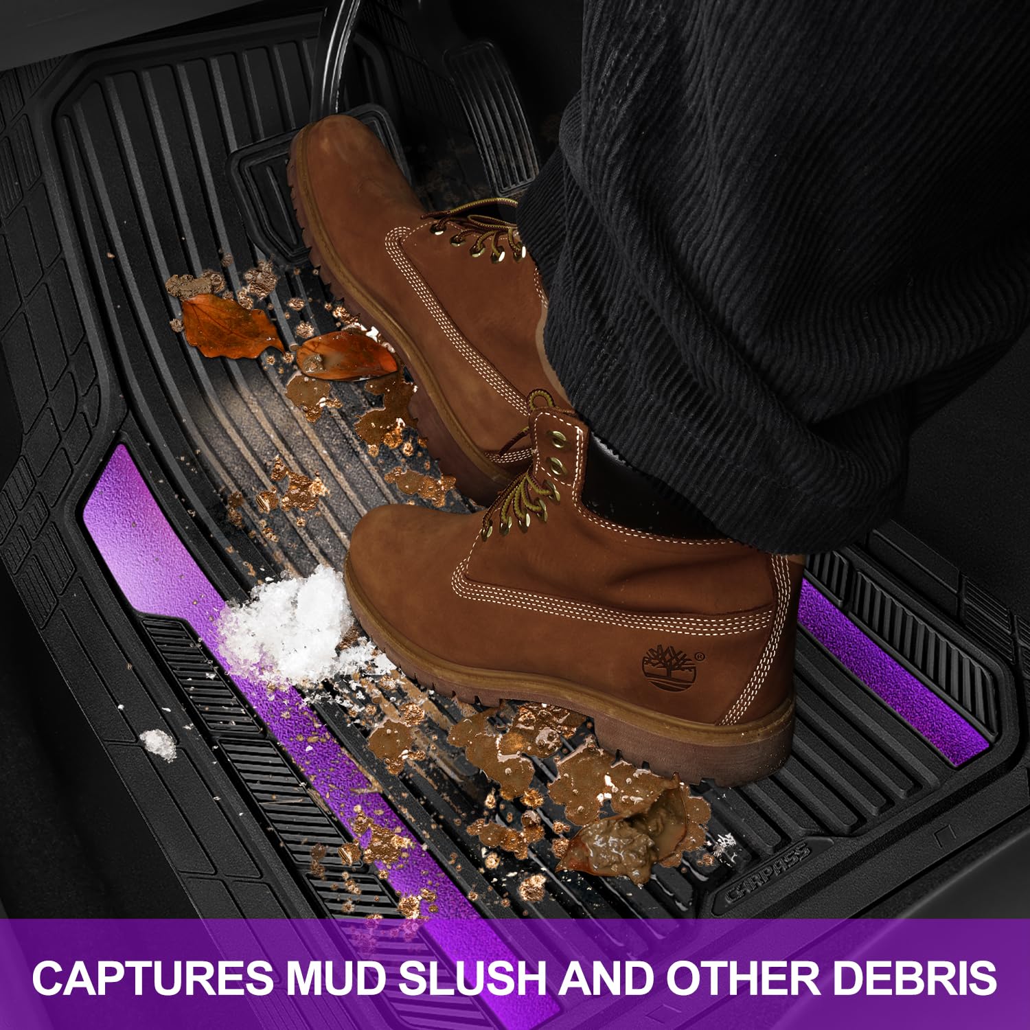 CAR PASS Heavy Duty Rubber Car Mats Metallic Aluminum Film All Weather Floor Mats Waterproof Universal Trim to — view 7