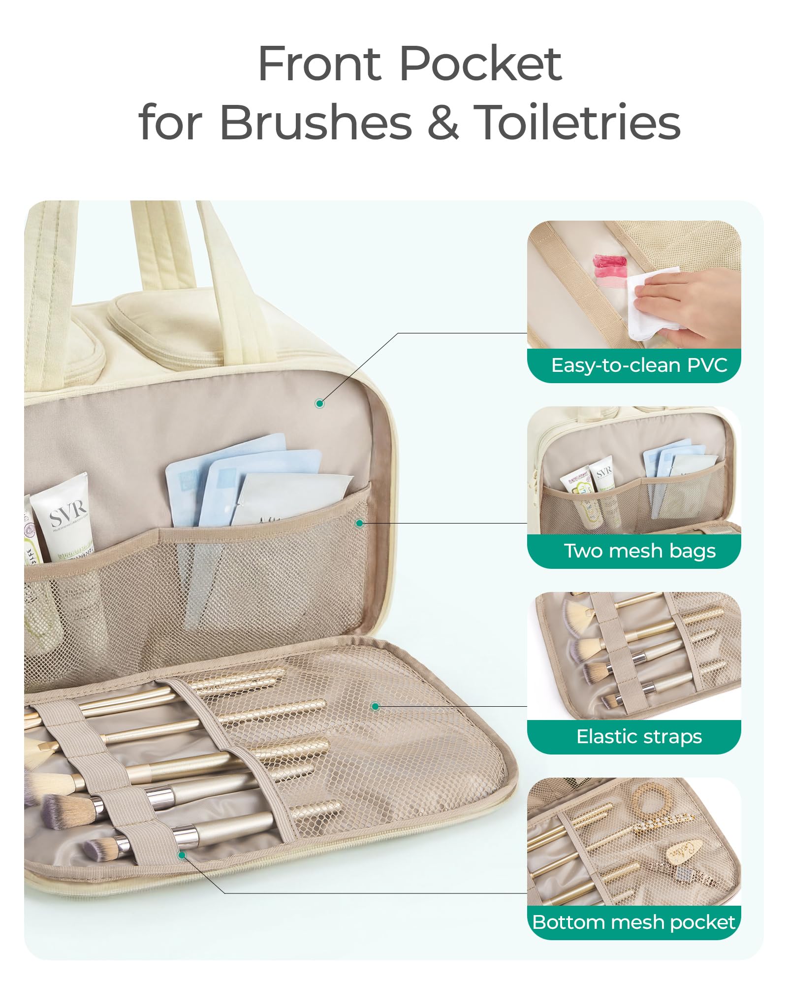 BAGSMART Borsa da viaggio per articoli da toeletta Puffy, grande, leggera, organizer per cosmetici con manico, per viaggi, accessori, essenziali, articoli da toeletta