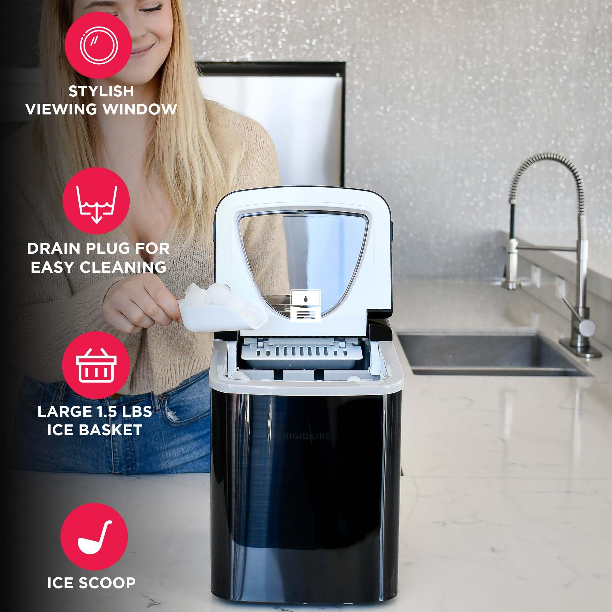 Frigidaire EFIC123-SSBLACK Compact Countertop Ice Maker, 26lbs of Ice per Day, Black Stainless on Fridge.com