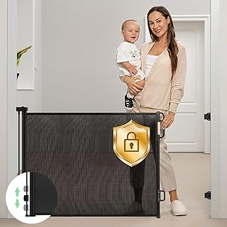 Retractable Baby Gate, Momcozy Mesh Baby Gate or Mesh Dog Gate, 33\" Tall,Extends up to 55\" Wide, Child Safety Gate for Doorways, Stairs, Hallways, Indoor/Outdoor