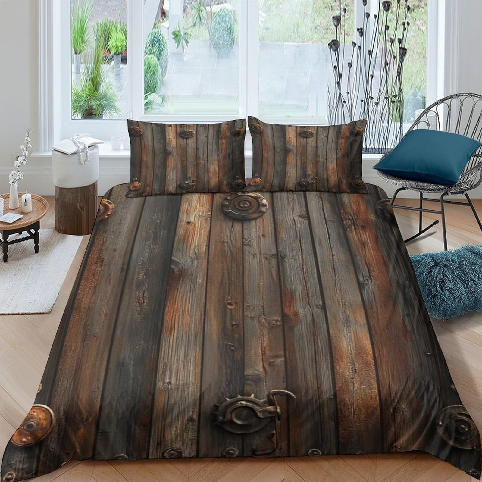 Ctjqhvkz Style-8 3D Printed Rustic Wood Fitted Sheet Microfiber Non-Slip Easy Care Barn Plank Mattress Cover For Bedroom Guest Room Decor Single（135X200cm）