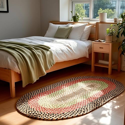 Miniatura 3 de Super Area Rugs Alfombra trenzada ovalada ovalada de 4 x 6 pies, color marrón, rojo y verde, para dormitorios y salas de estar estilo rural