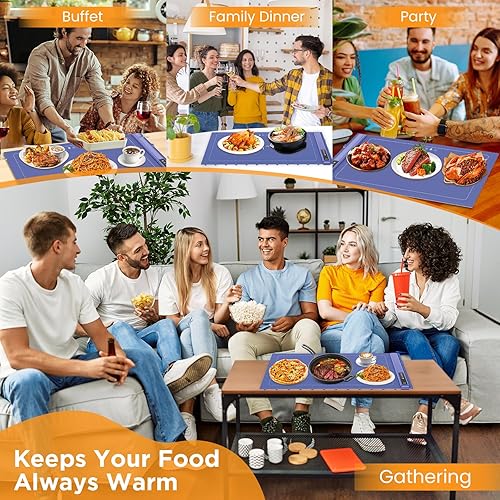 Miniatura 7 de Bandeja de calentamiento eléctrica mejorada con temperatura ajustable, alfombrilla de calentamiento portátil para alimentos, calentador de alimentos