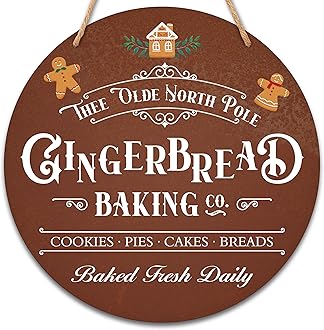 Christmas Wooden Sign Wall Decor, Welcome Sign For Front Door, Gingerbread Baking Round Hanging Sign With Rope, Christmas Gifts For Family Friend, Winter Decor For Farmhouse Home Outdoor Porch, D03