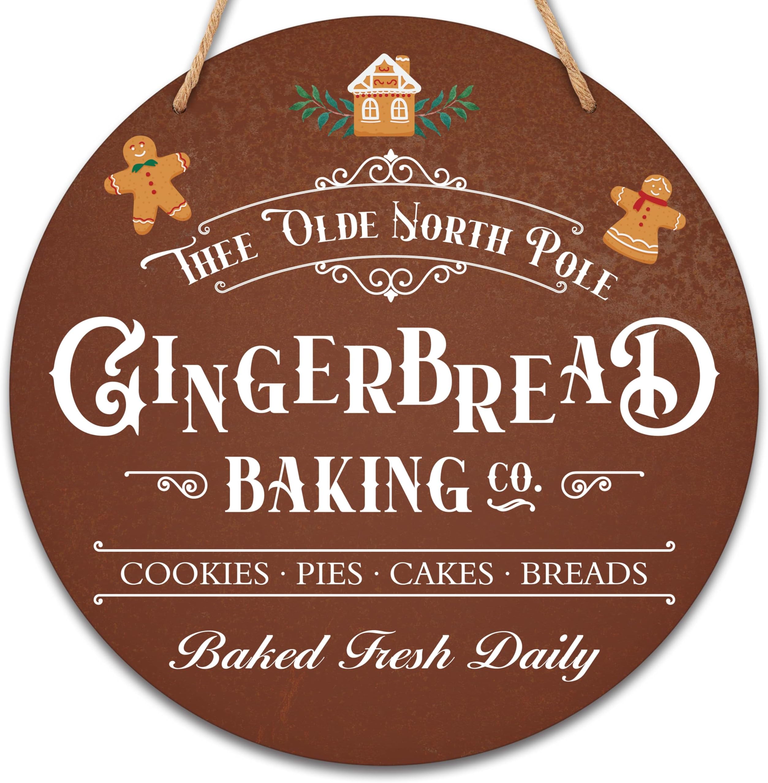 Christmas Wooden Sign Wall Decor, Welcome Sign For Front Door, Gingerbread Baking Round Hanging Sign With Rope, Christmas Gifts For Family Friend, Winter Decor For Farmhouse Home Outdoor Porch, D03