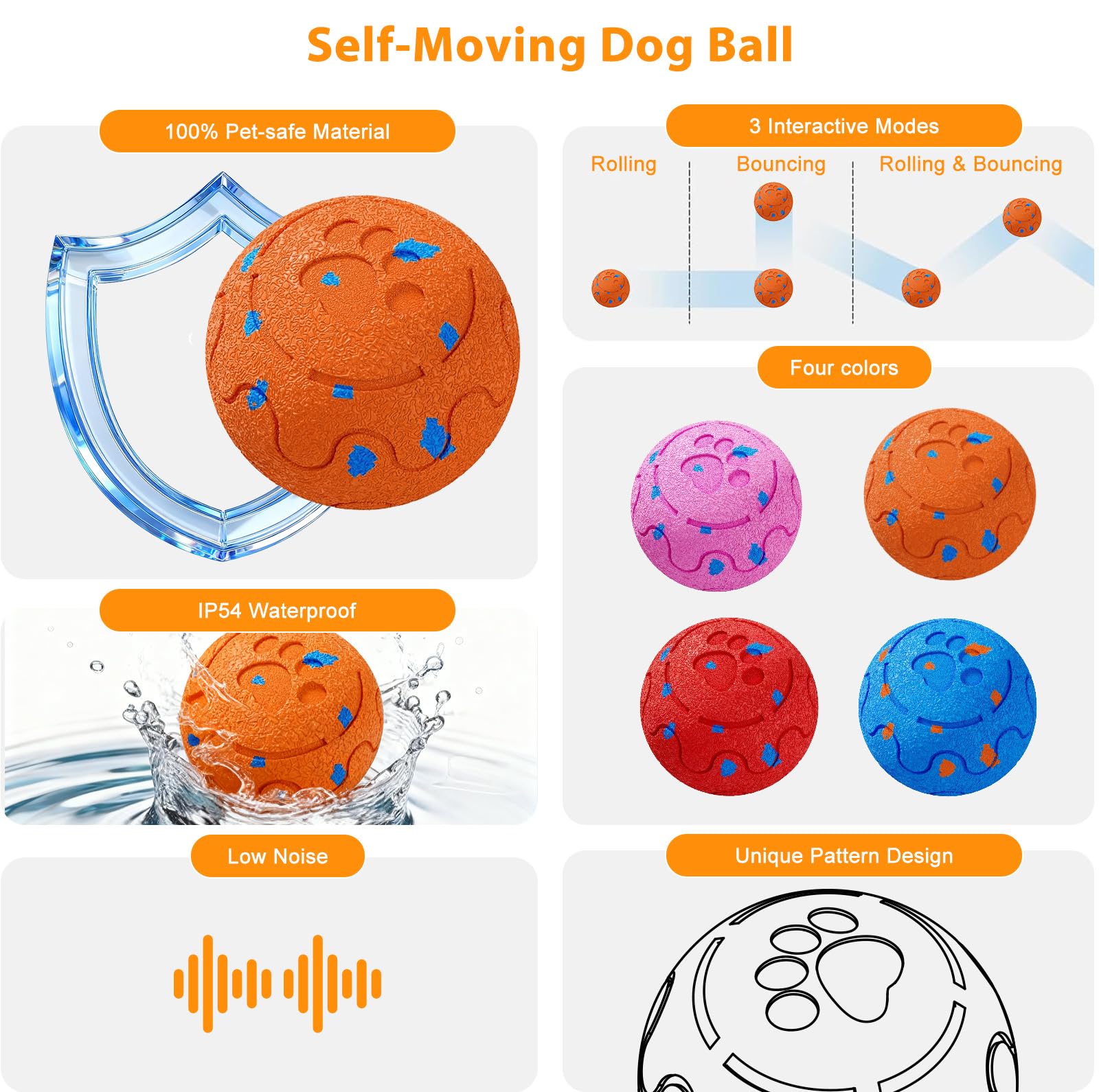 Jouet interactif pour chien, jouet pour chien à mouvement automatique et roulant avec 3 modes, balle intelligente activée par le mouvement pour chiens M/L, rechargeable par USB, E-TPU résistant à la