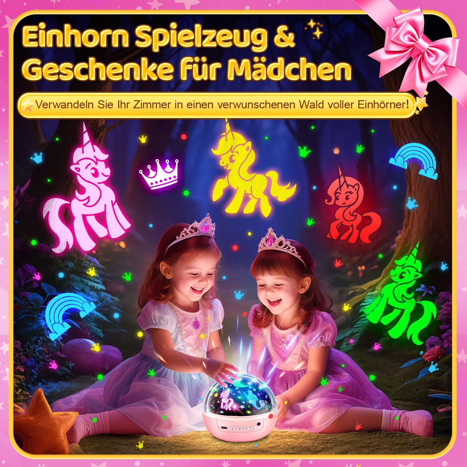 Einhorn Spielzeug ab 3-12 Jahre Mädchen, 【3 Filme+93 Effekte+Dimmbar】 Einhorn Geschenke für Mädchen Geschenke, 【Remote+3 Timer+Rotation】 Sternenhimmel Projektor Kinder, Meerjungfrau Spielzeug