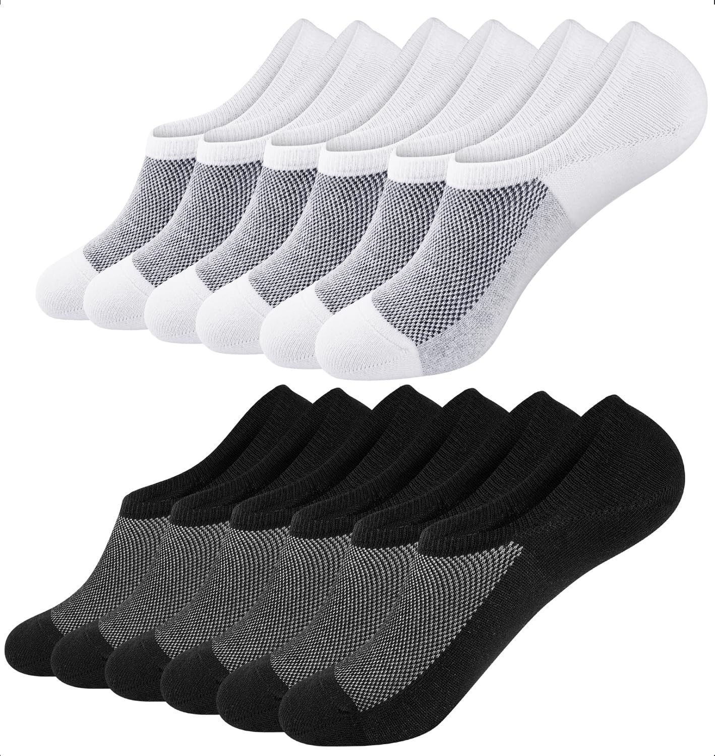 HoruruNo Show Socks for Men, Low Cut Ankle Invisible Cotton Socks for Loafer, Non Slip Size 9-11/10-13