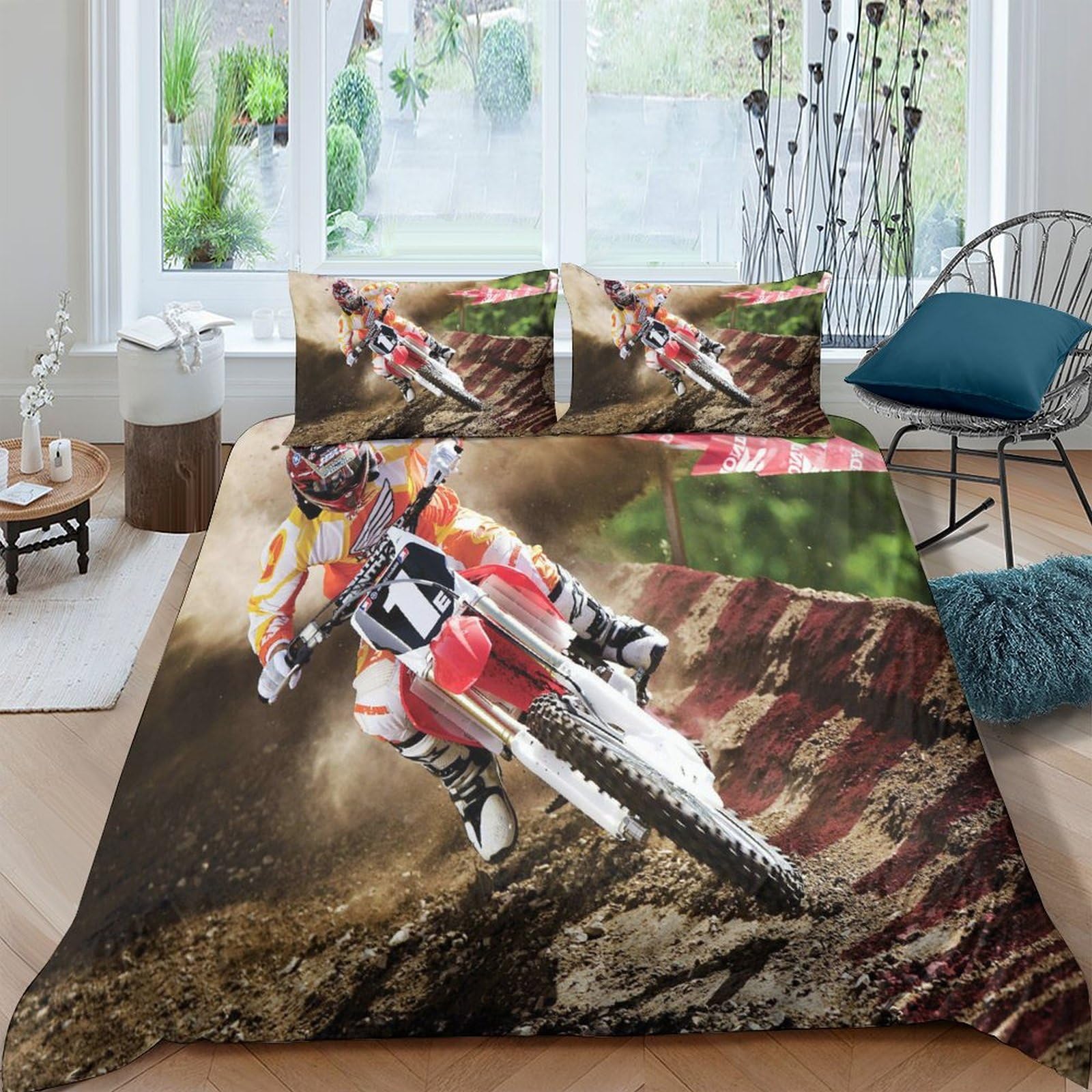 Housse de couette 200x200cm multicolore en microfibre douce motif passion pour lit 2 personnes
