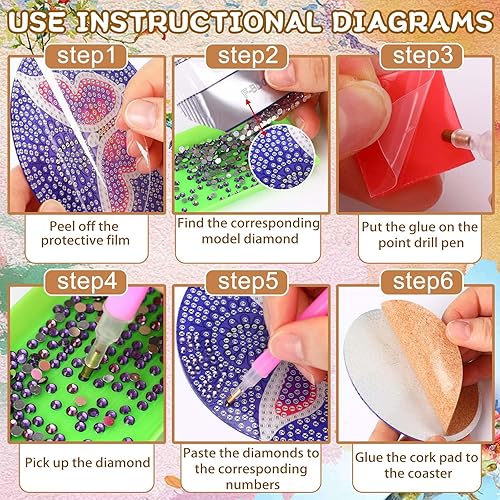 Miniatura 10 de UPINS 8 posavasos de pintura de diamantes de Navidad con soporte posavasos de Navidad kits de arte de diamantes para principiantes bricolaje de